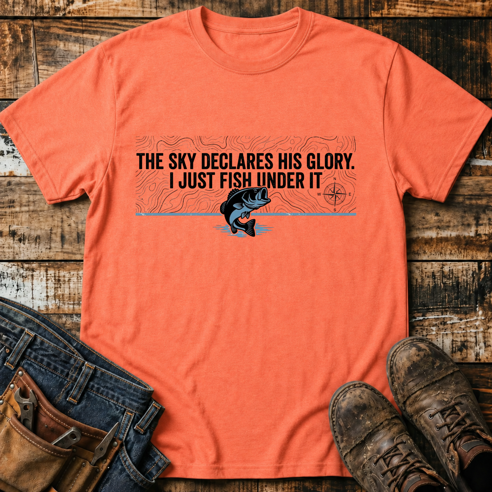 The Sky Declares His Glory, I Just Fish Under It T-Shirt