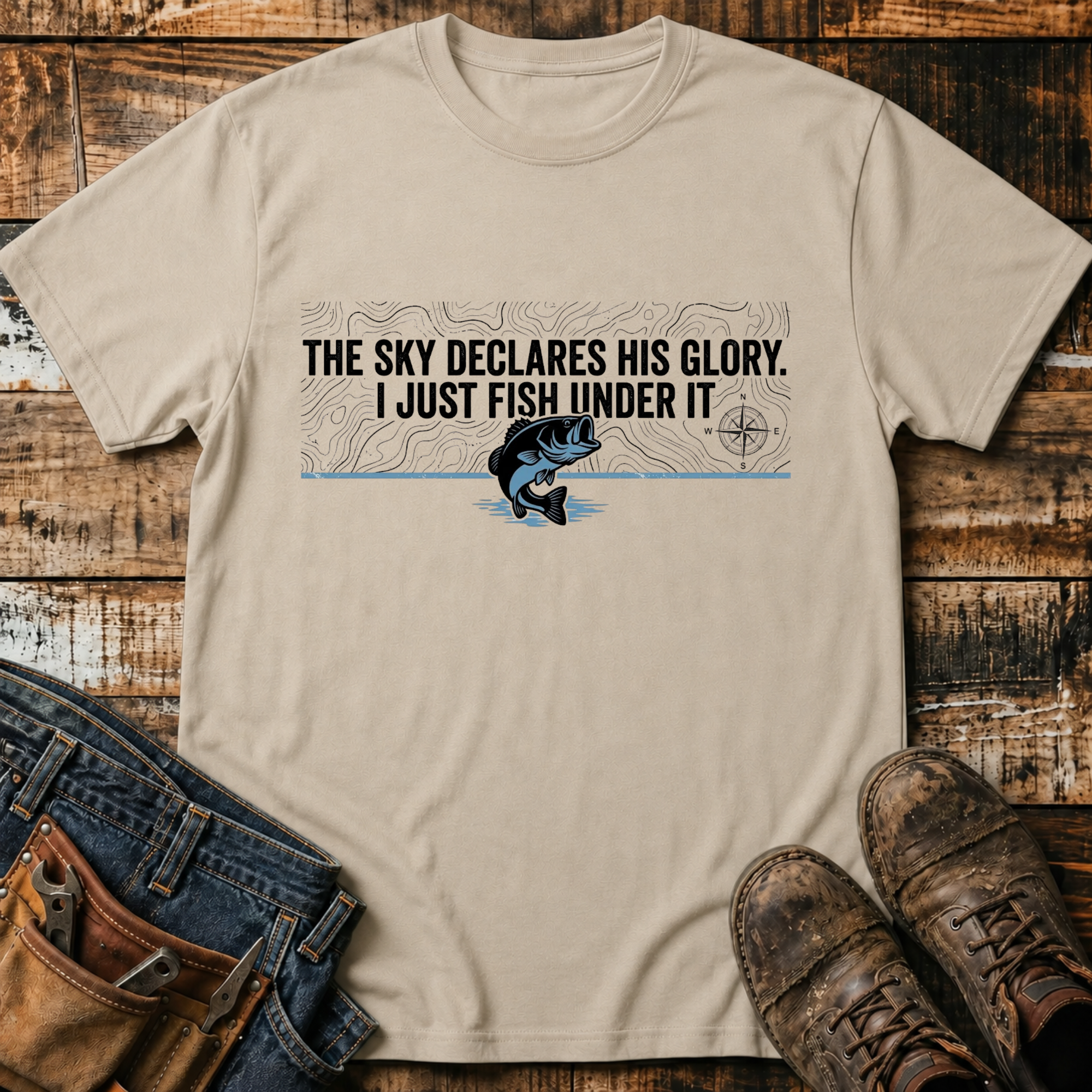 The Sky Declares His Glory, I Just Fish Under It T-Shirt