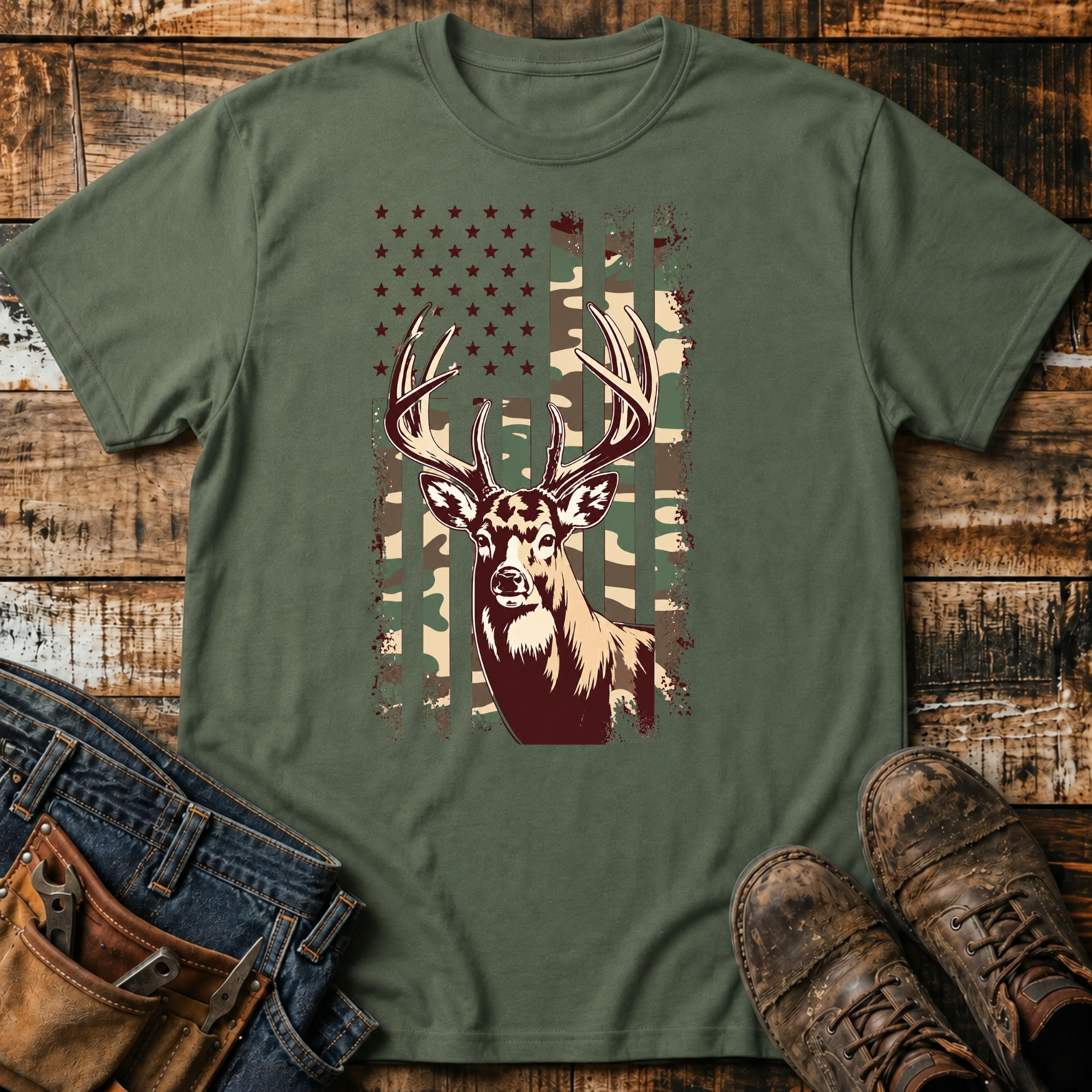 Deer & Camo Flag T-Shirt