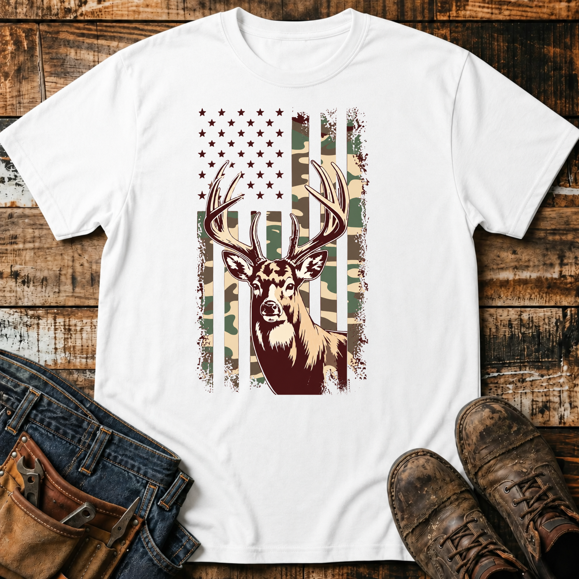 Deer & Camo Flag T-Shirt