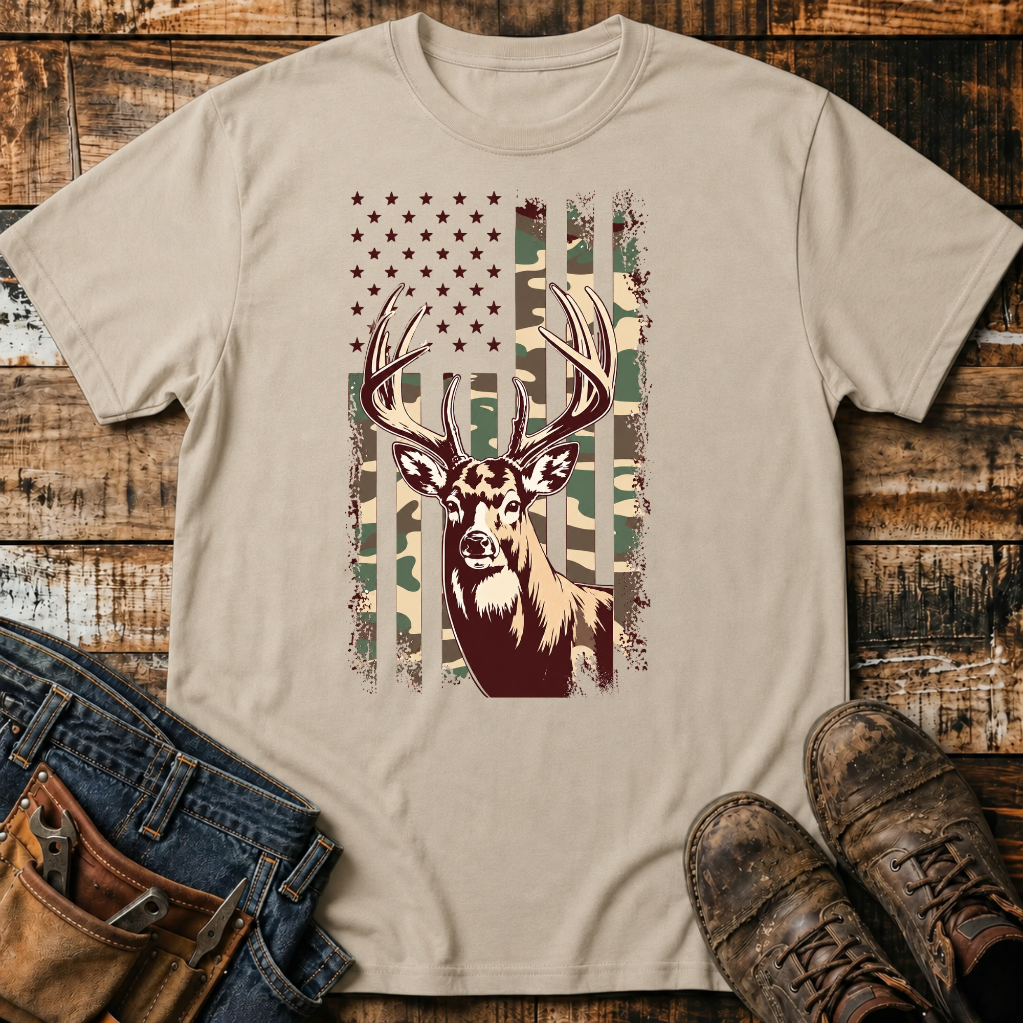 Deer & Camo Flag T-Shirt