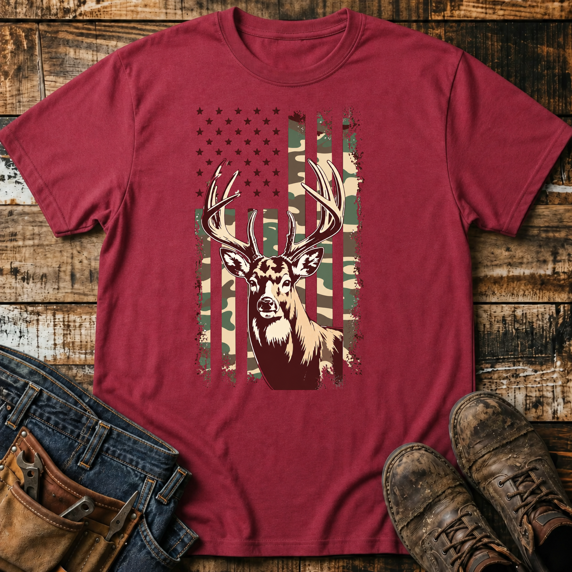 Deer & Camo Flag T-Shirt