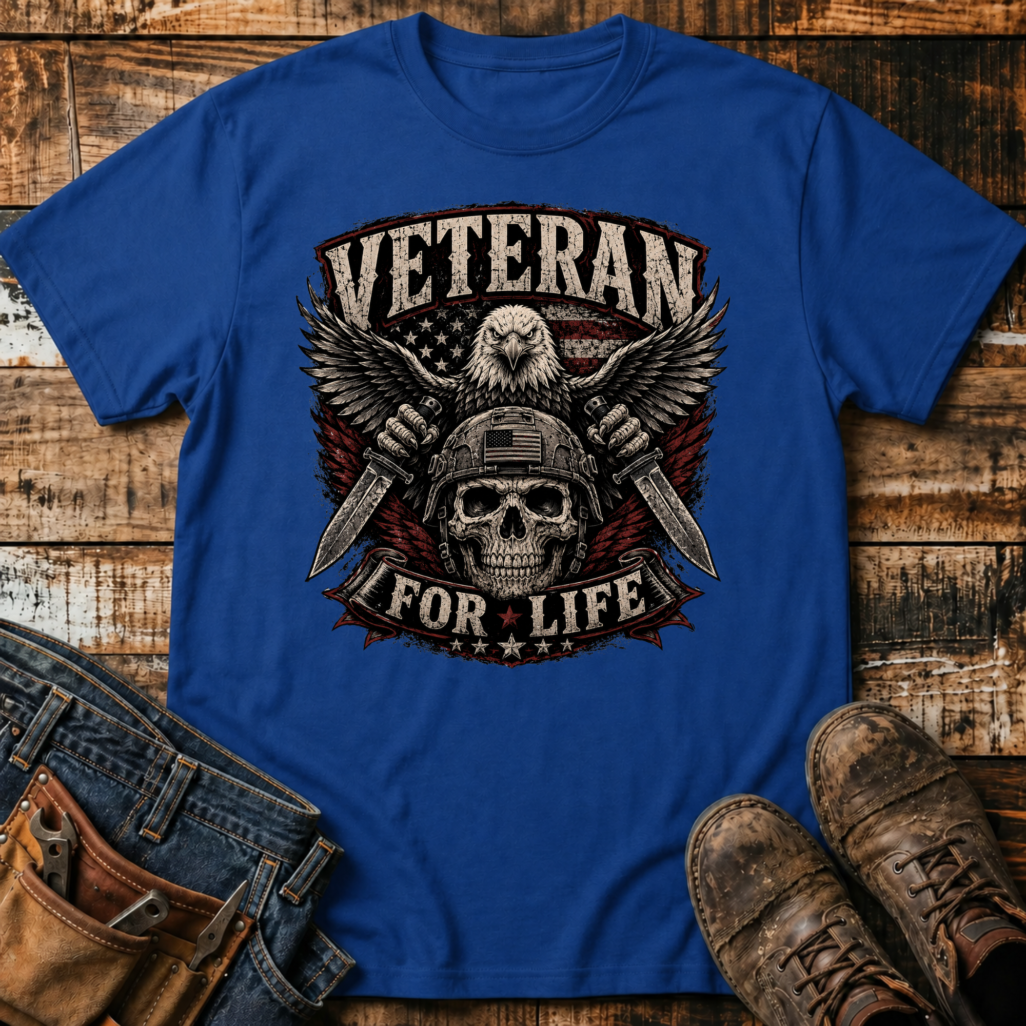 Veteran For Life Skull T-Shirt
