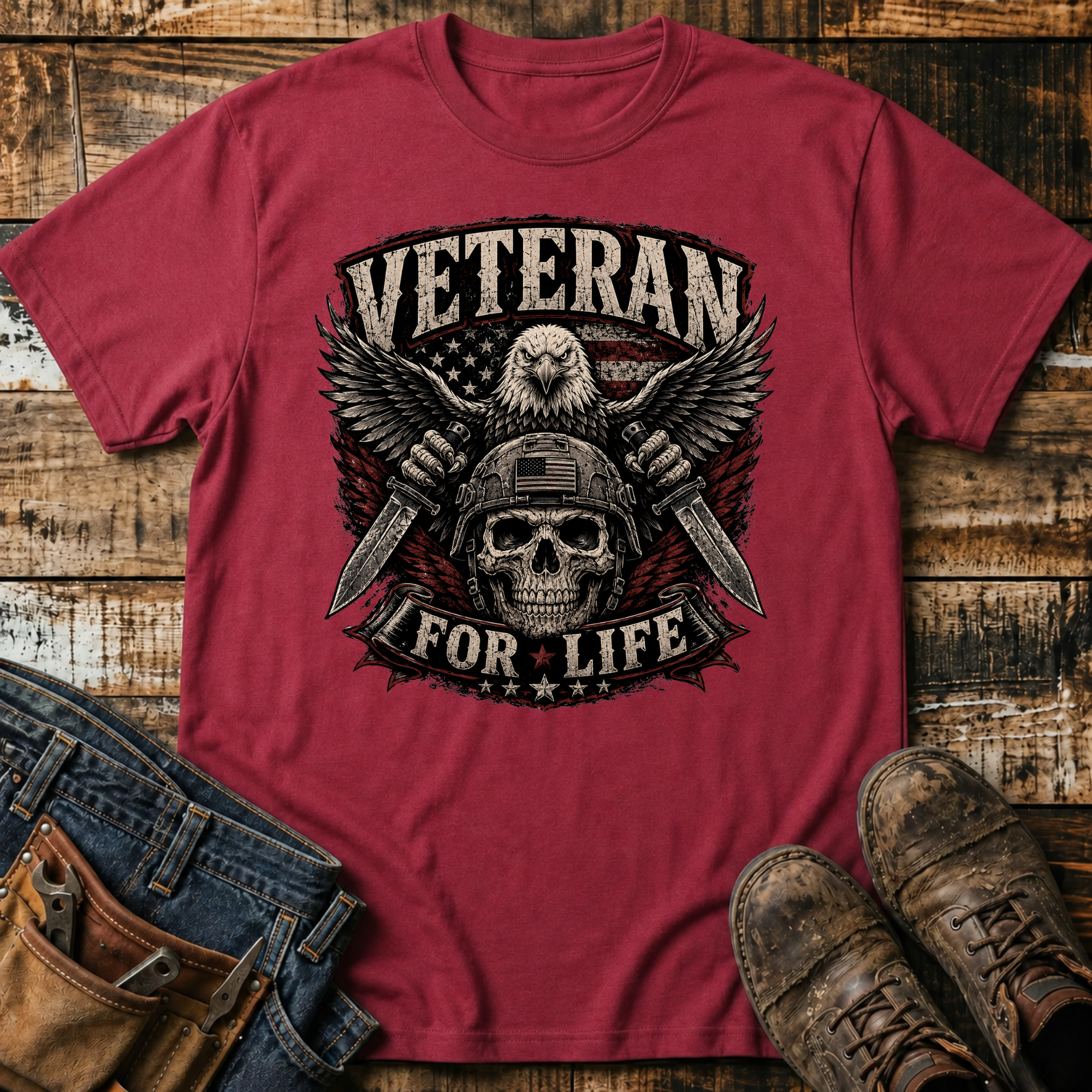 Veteran For Life Skull T-Shirt