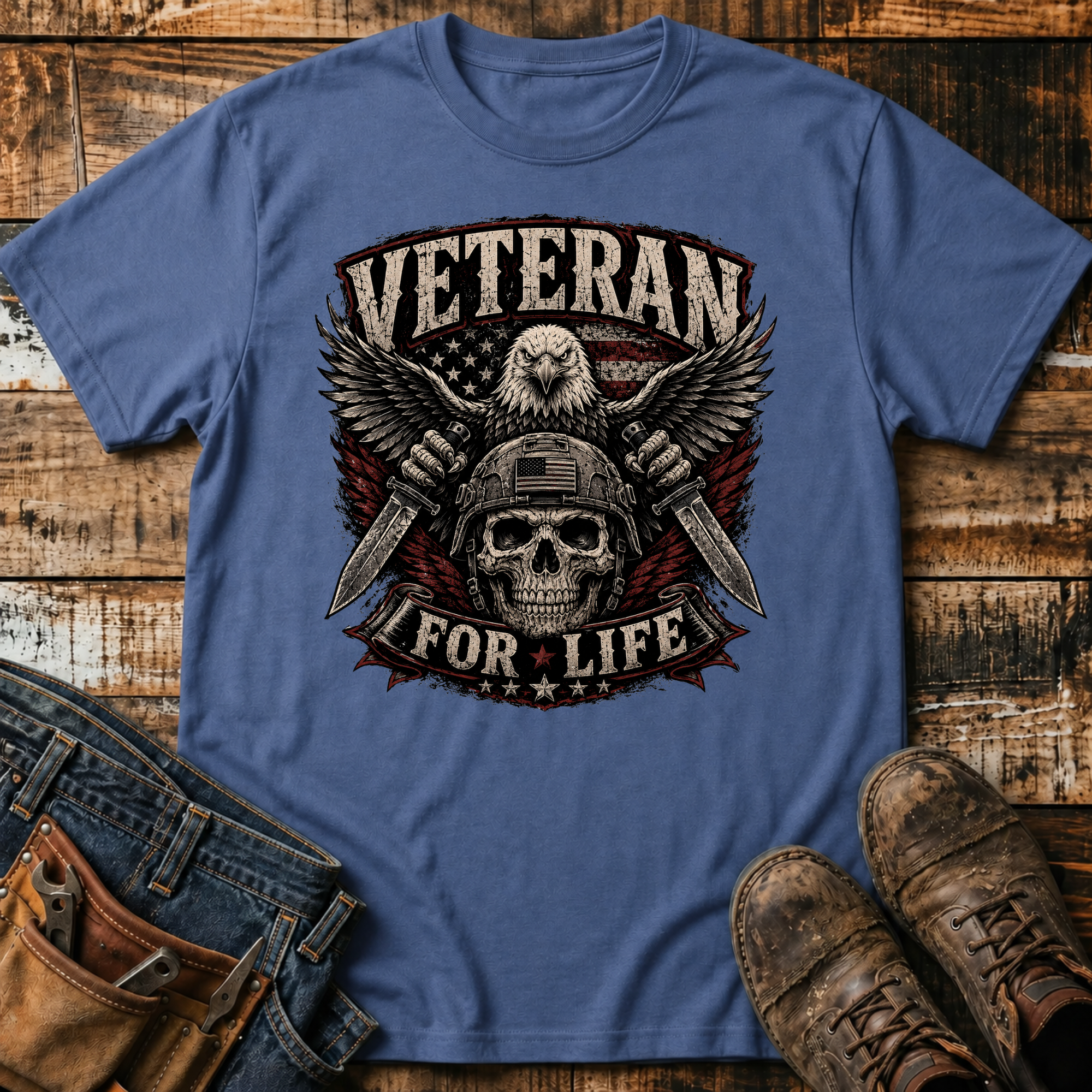 Veteran For Life Skull T-Shirt