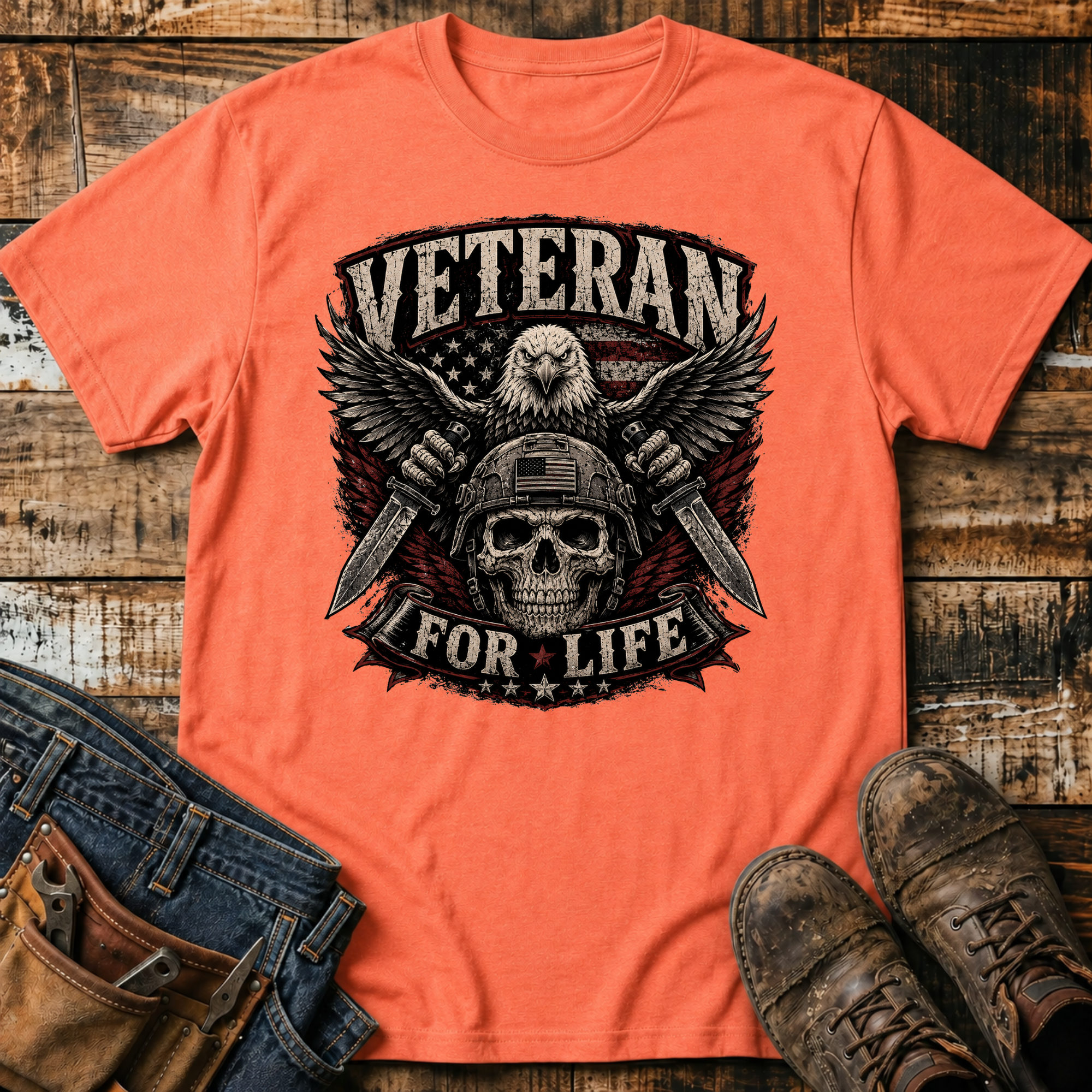 Veteran For Life Skull T-Shirt
