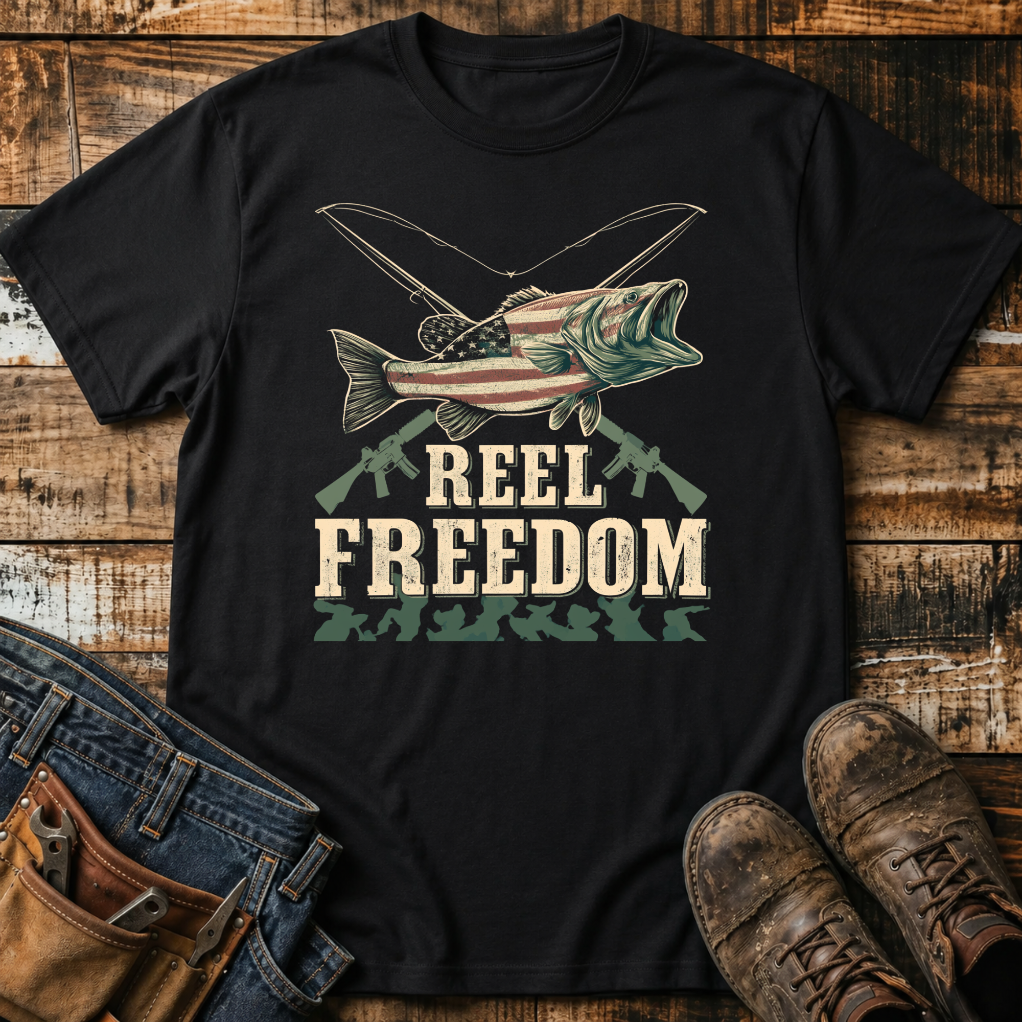 Reel Freedom Patriotic Bass T-Shirt