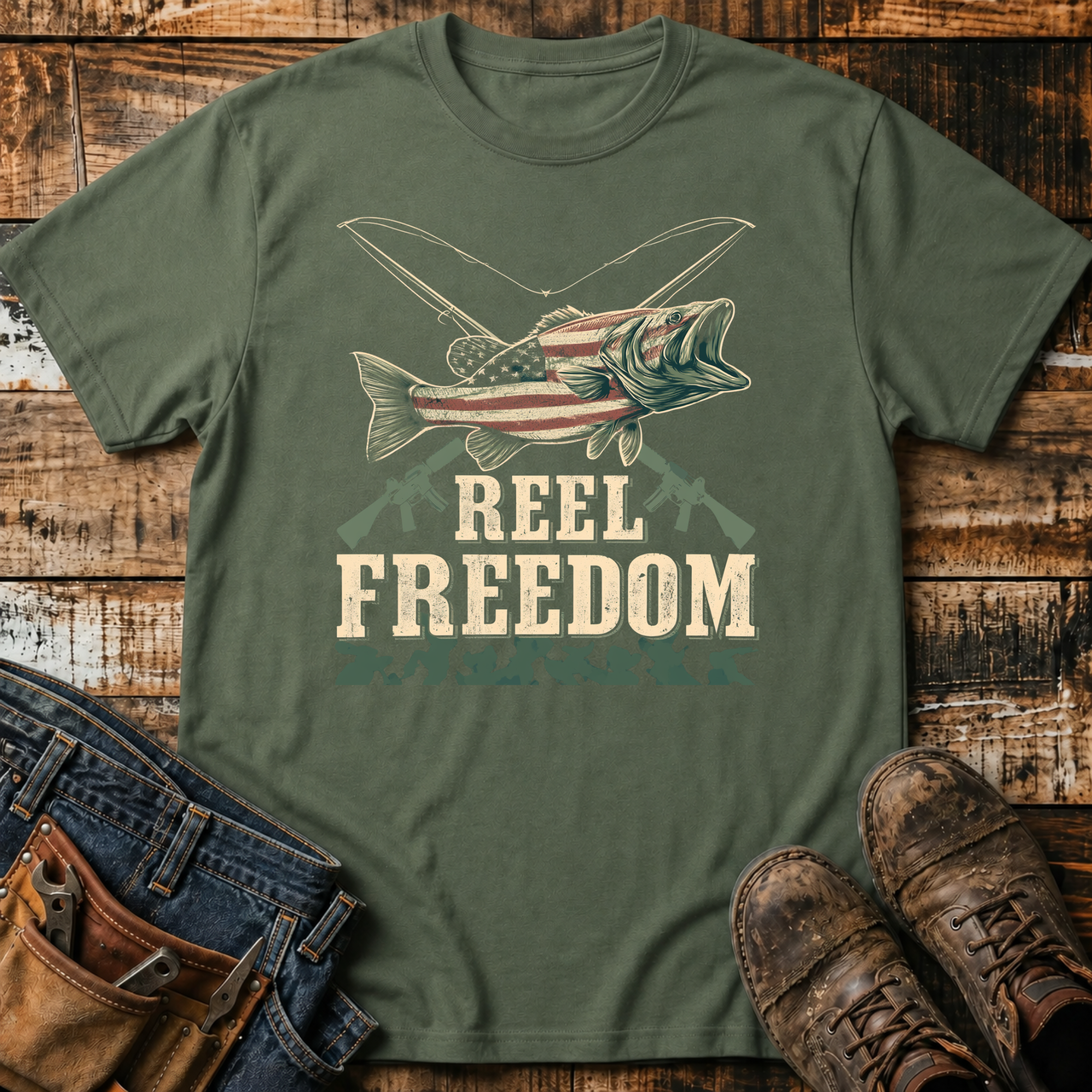 Reel Freedom Patriotic Bass T-Shirt