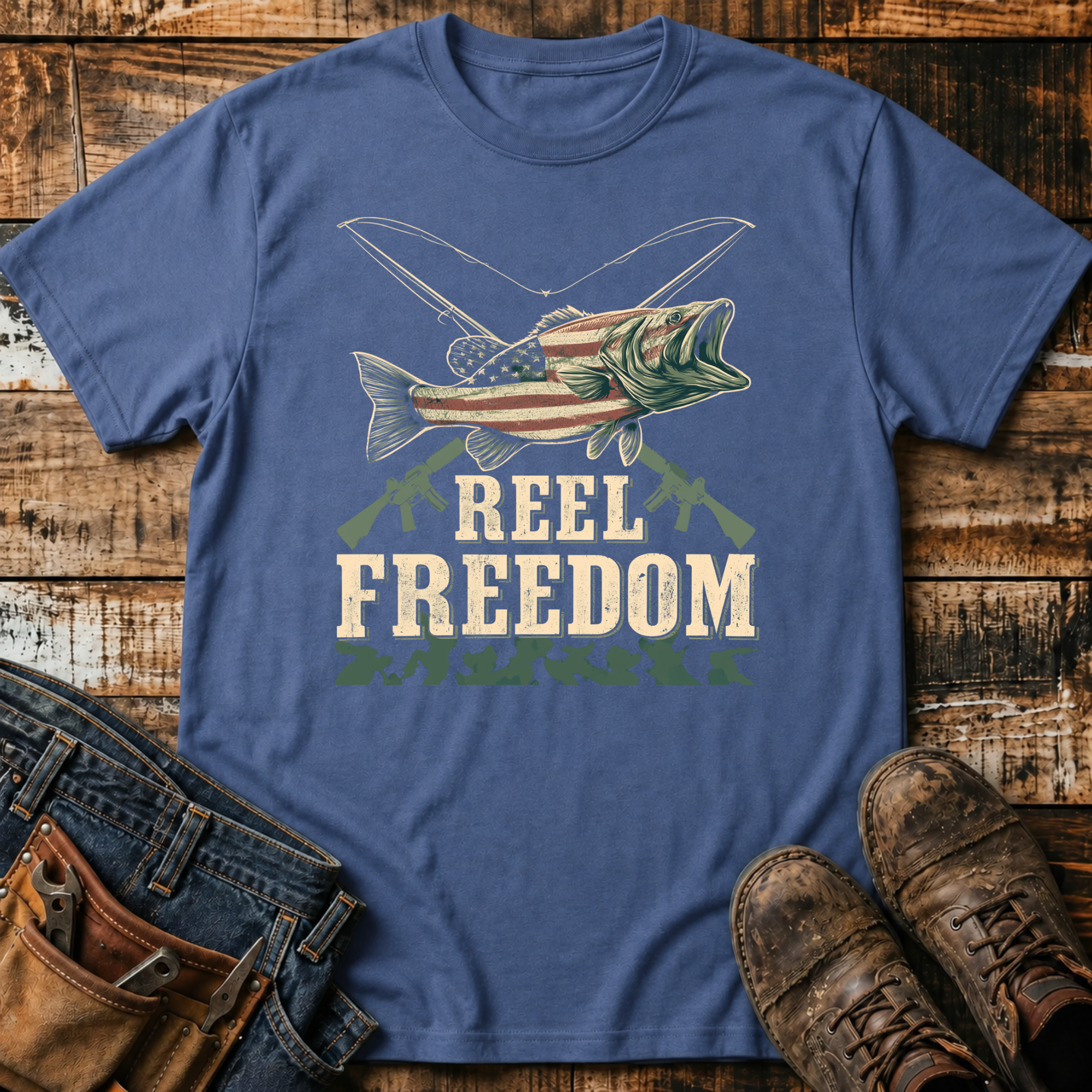 Reel Freedom Patriotic Bass T-Shirt