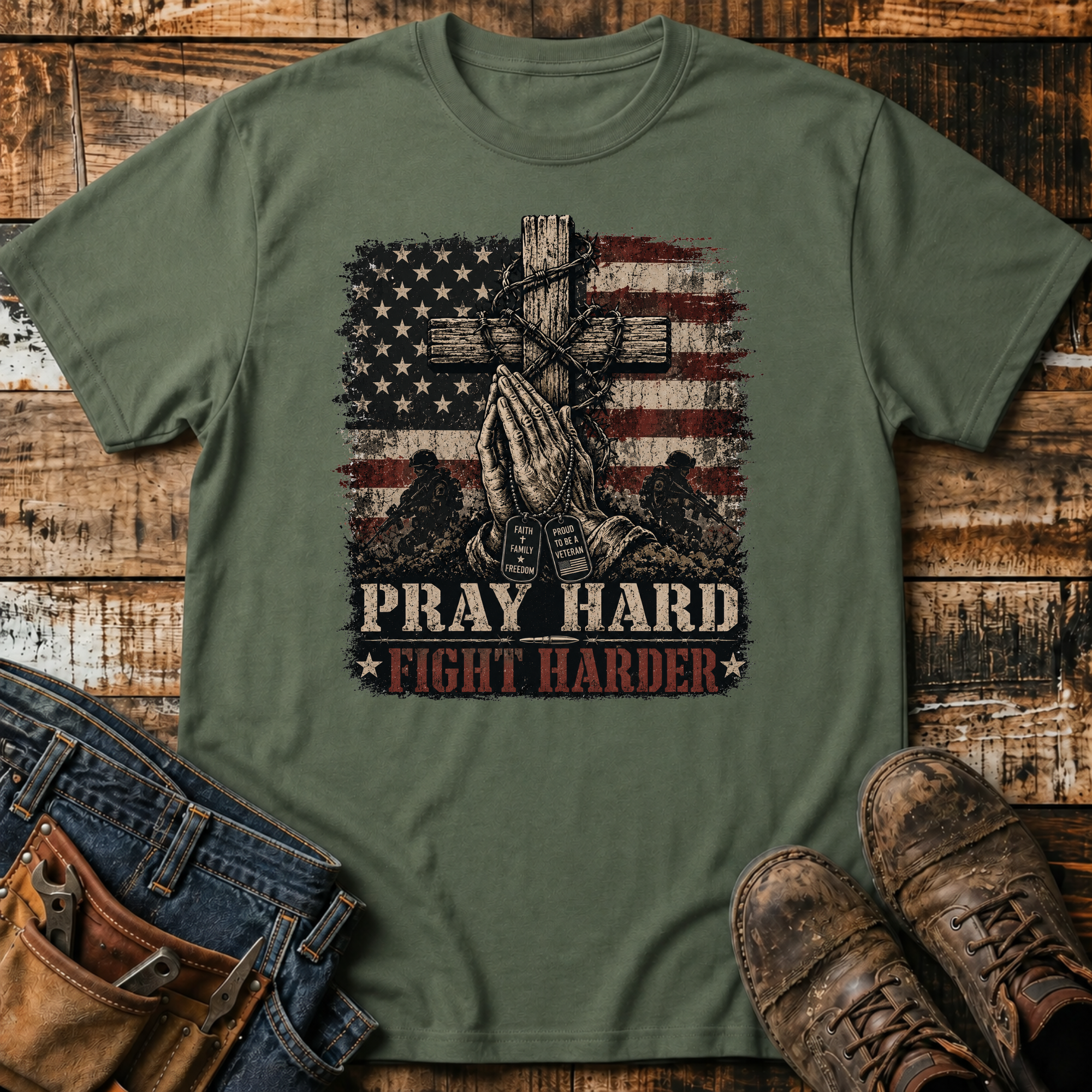 Pray Hard Fight Harder T‑Shirt