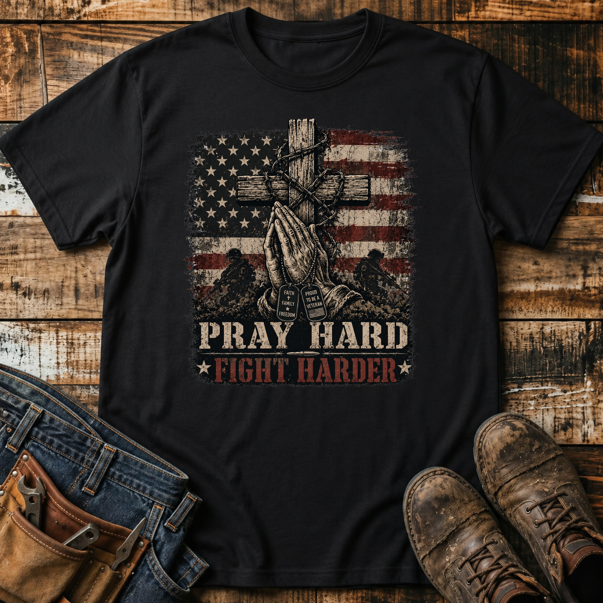 Pray Hard Fight Harder T‑Shirt