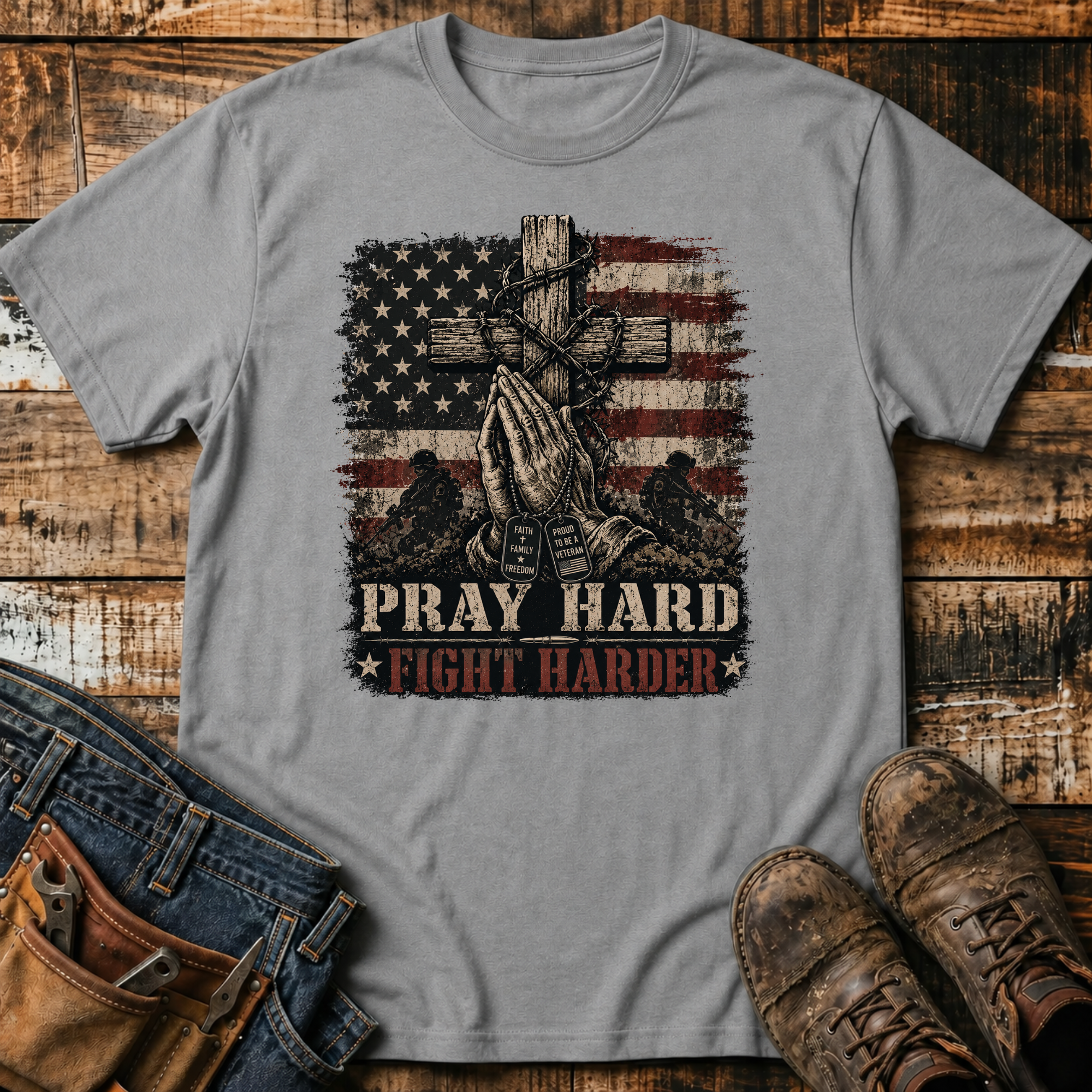 Pray Hard Fight Harder T‑Shirt