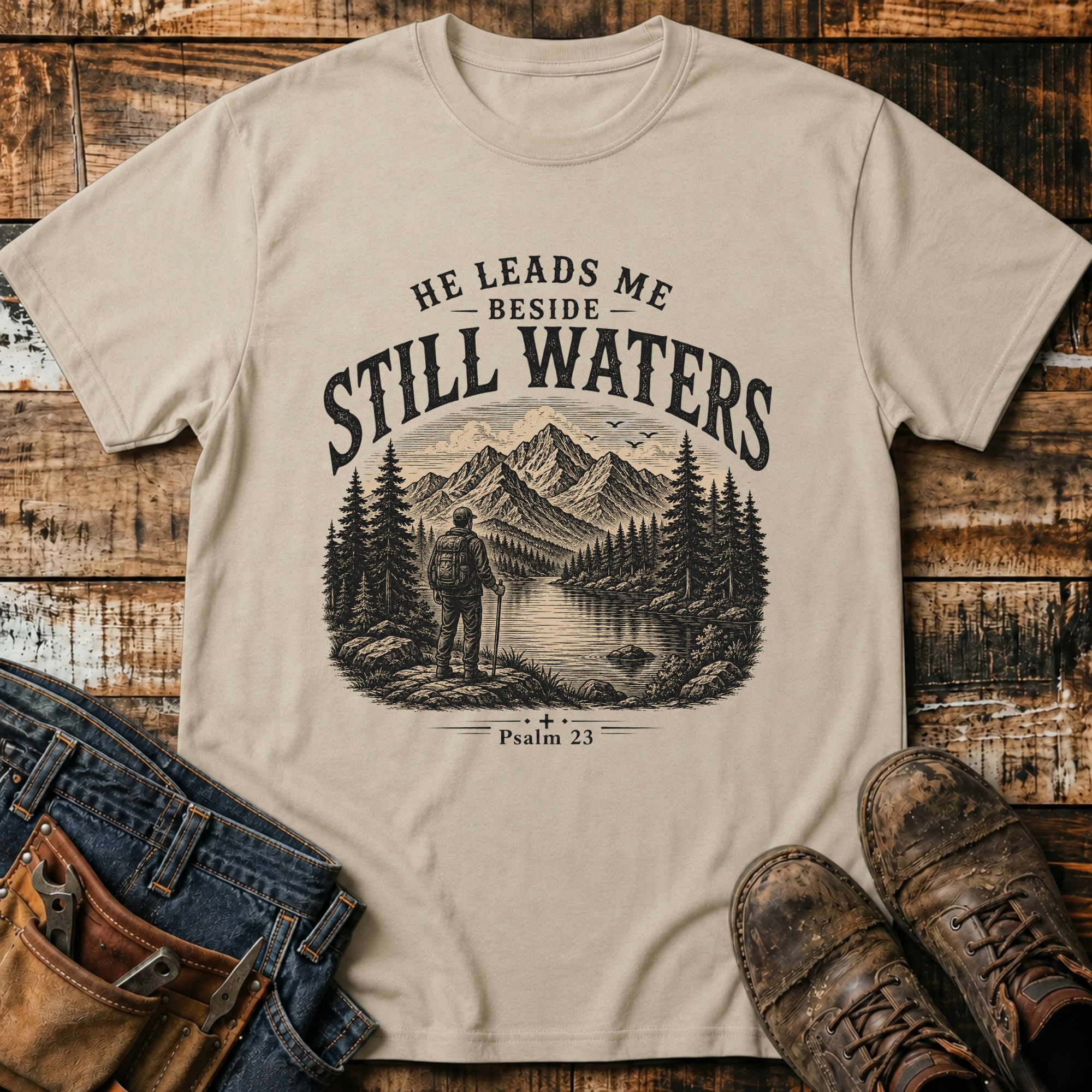 He Leads Me Beside Still Waters Vintage T-Shirt