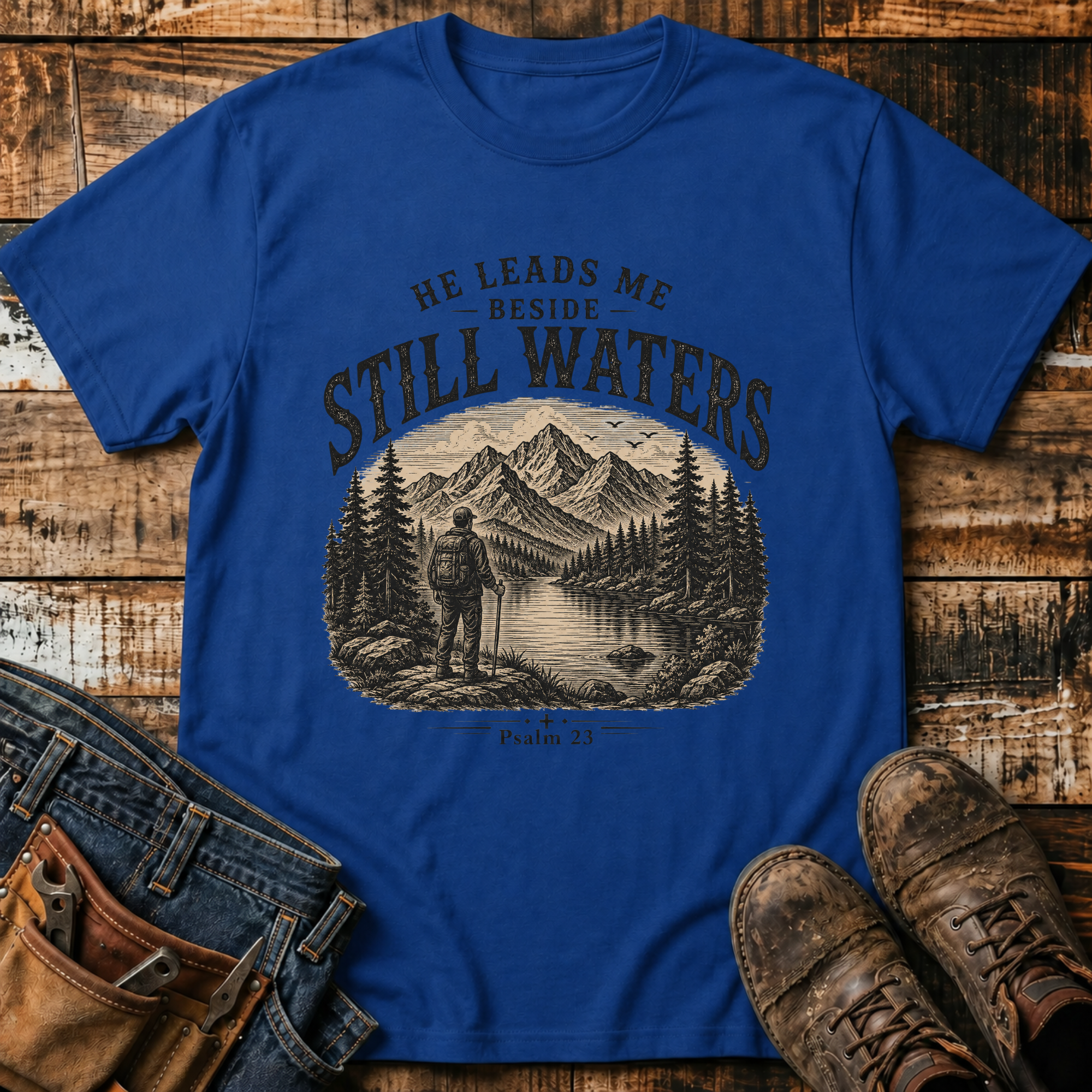 He Leads Me Beside Still Waters Vintage T-Shirt