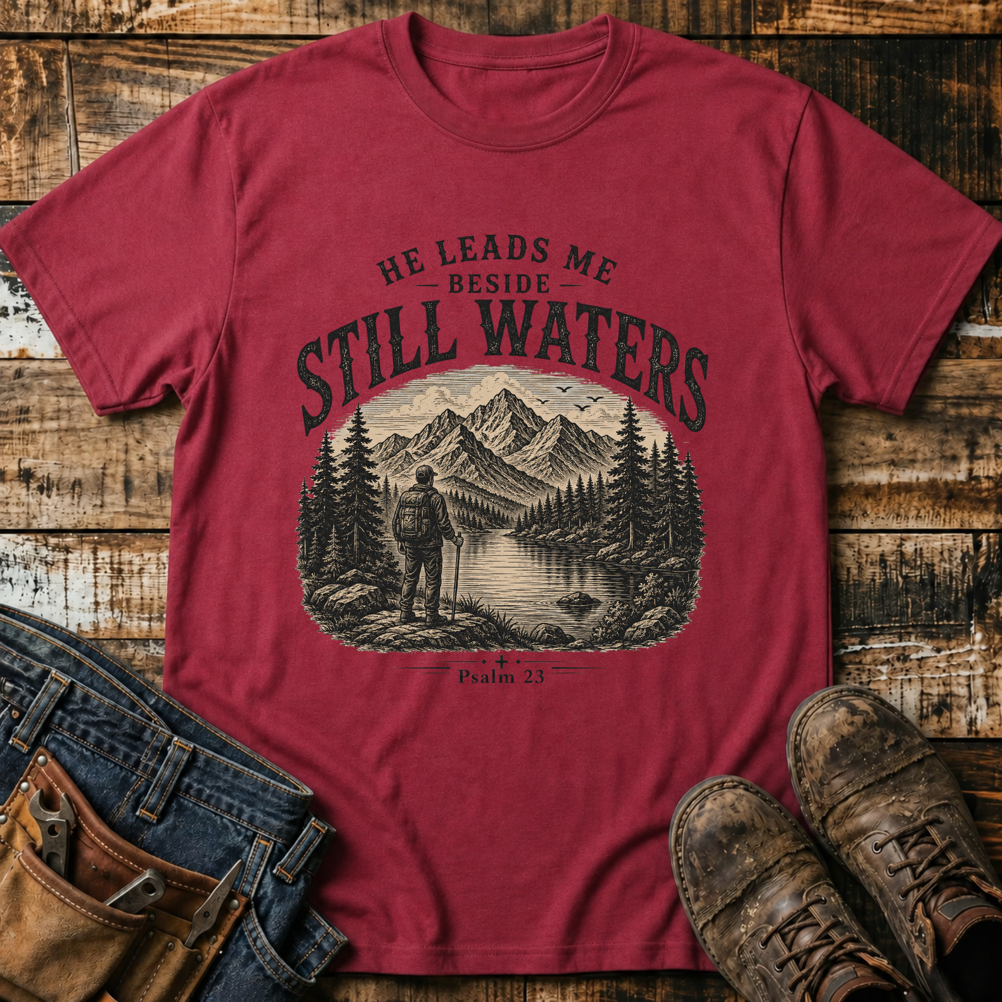 He Leads Me Beside Still Waters Vintage T-Shirt