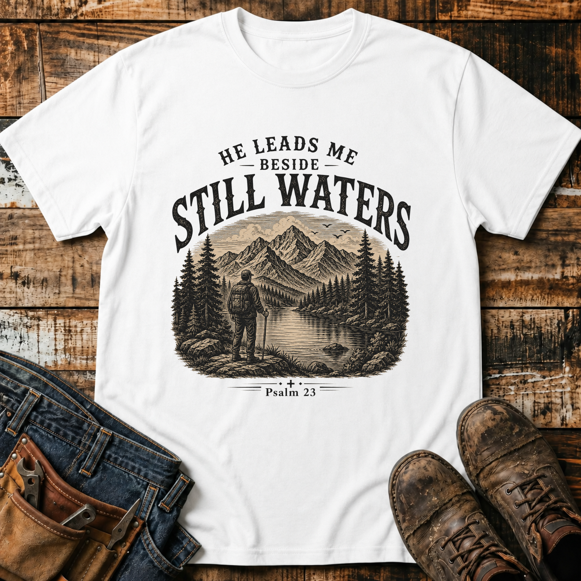 He Leads Me Beside Still Waters Vintage T-Shirt