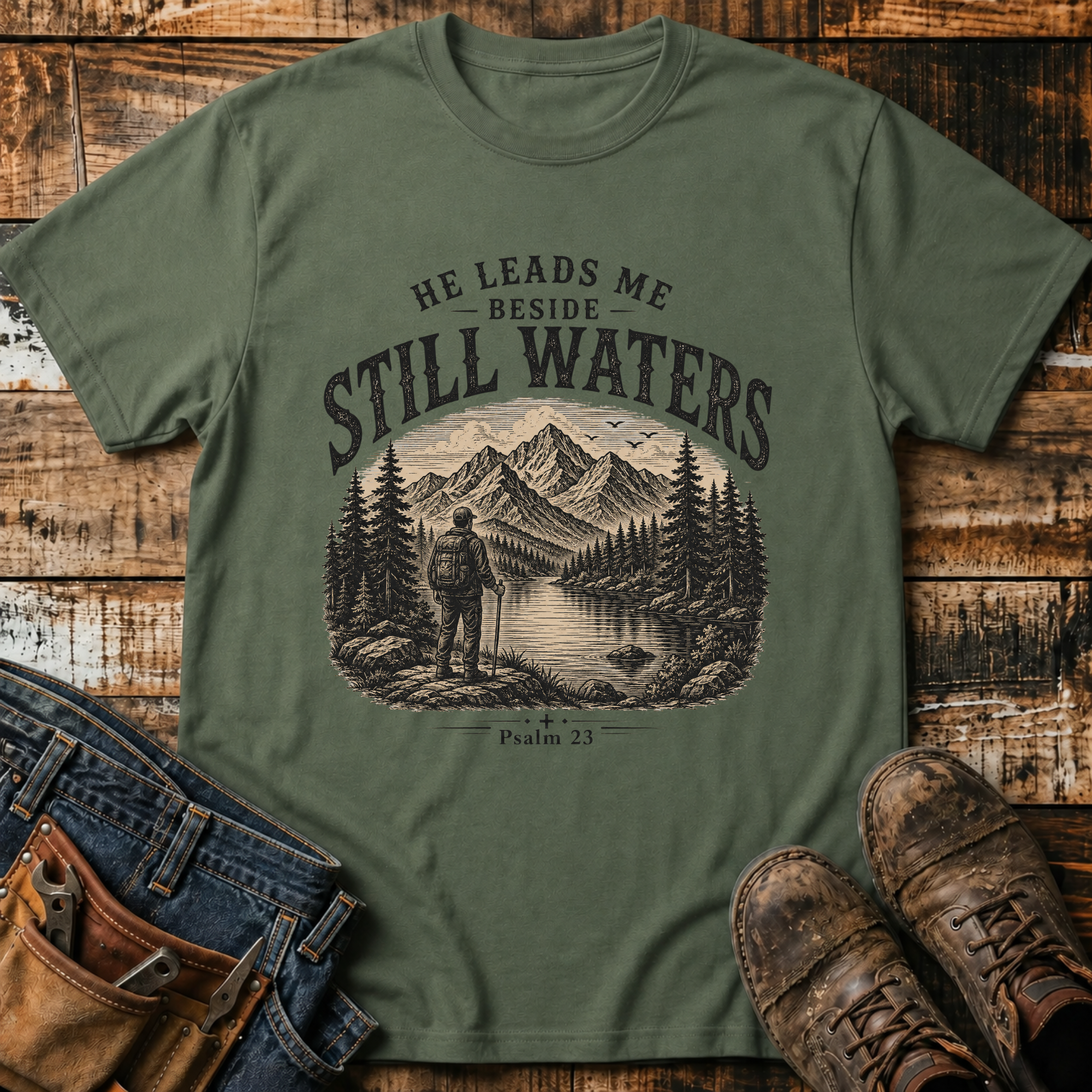 He Leads Me Beside Still Waters Vintage T-Shirt