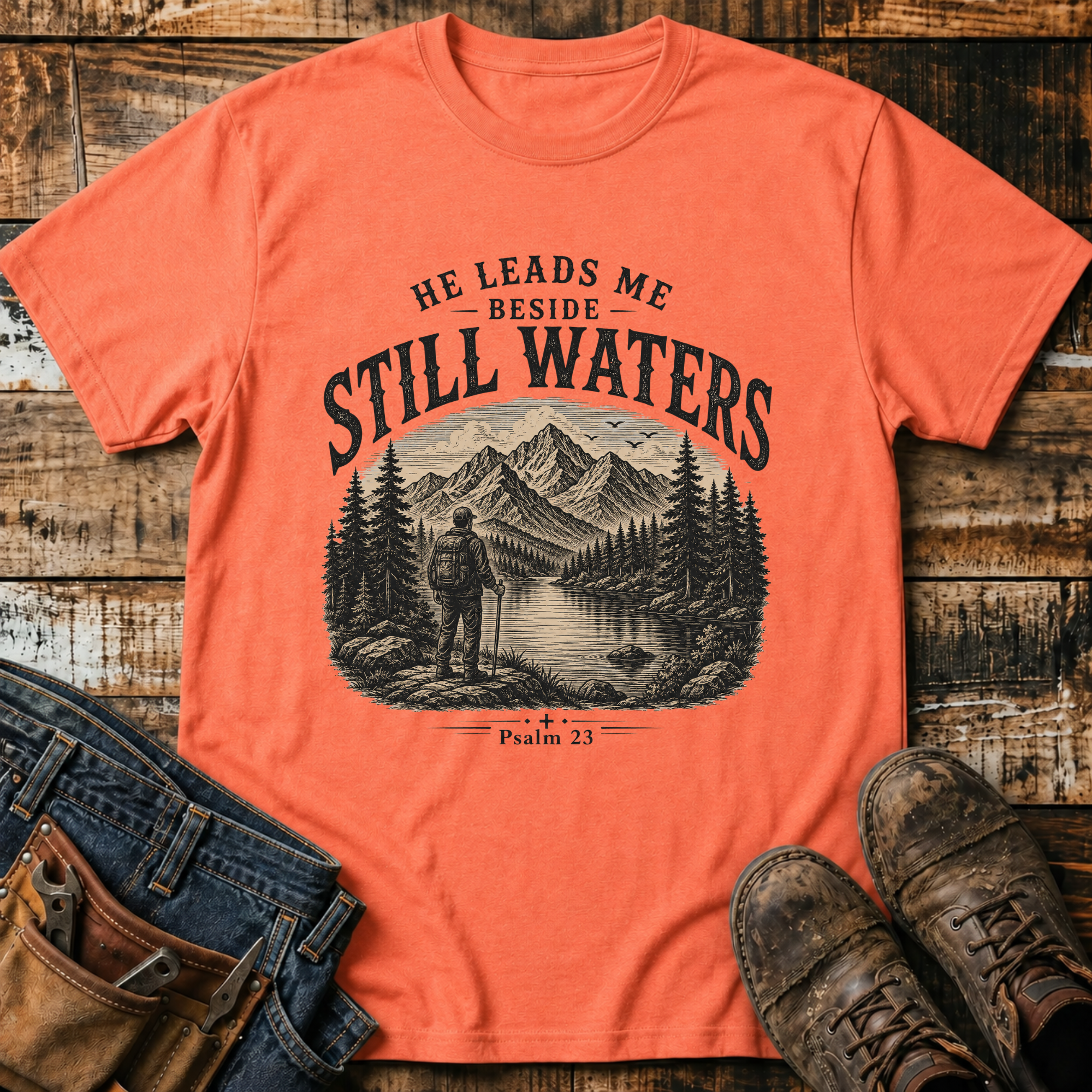 He Leads Me Beside Still Waters Vintage T-Shirt