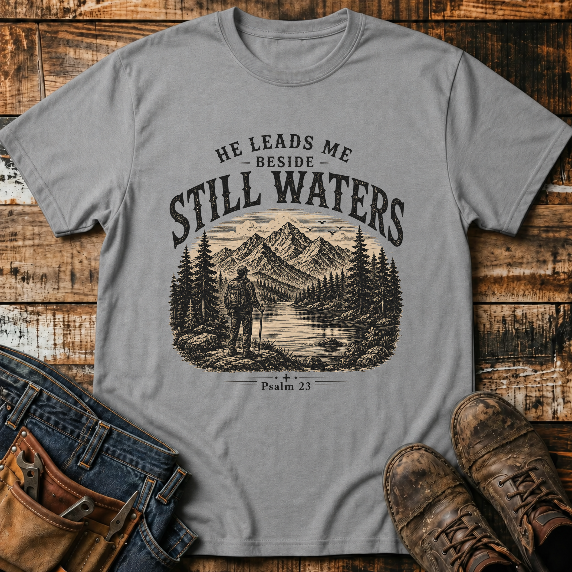 He Leads Me Beside Still Waters Vintage T-Shirt