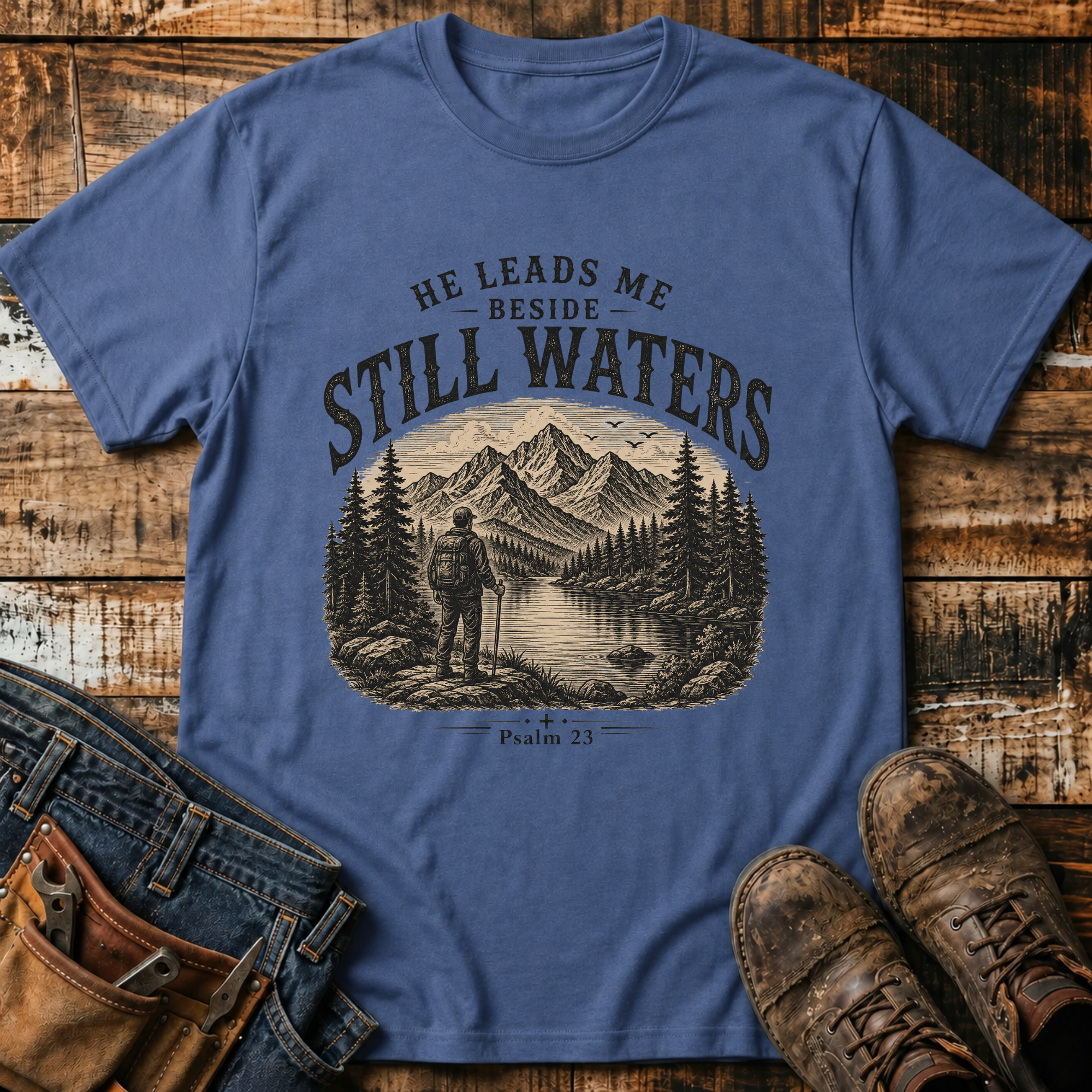 He Leads Me Beside Still Waters Vintage T-Shirt