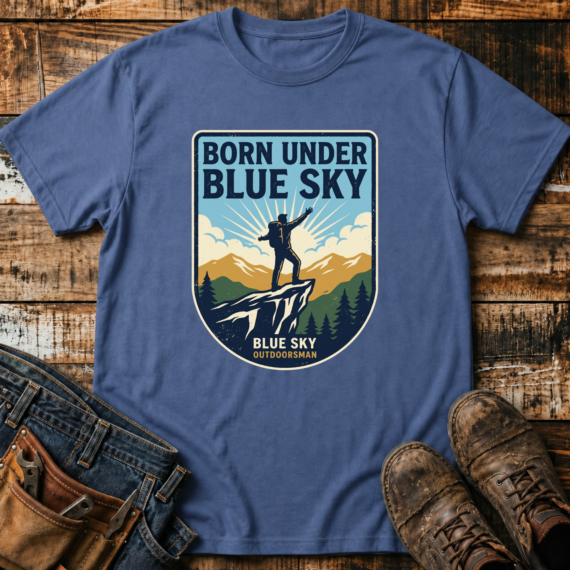 Born Under Blue Sky Hiking T-Shirt