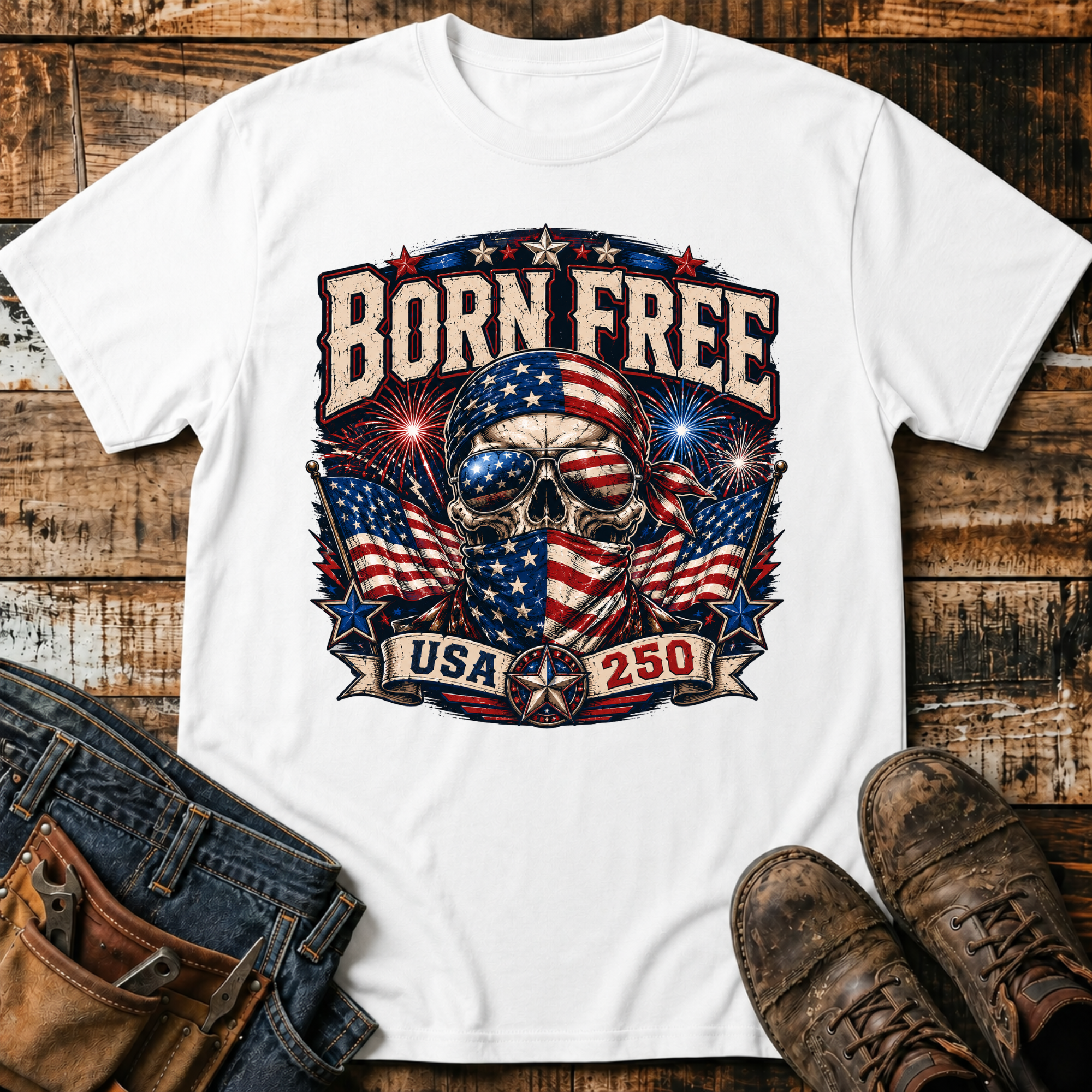 Born Free USA Skull Flag T-Shirt