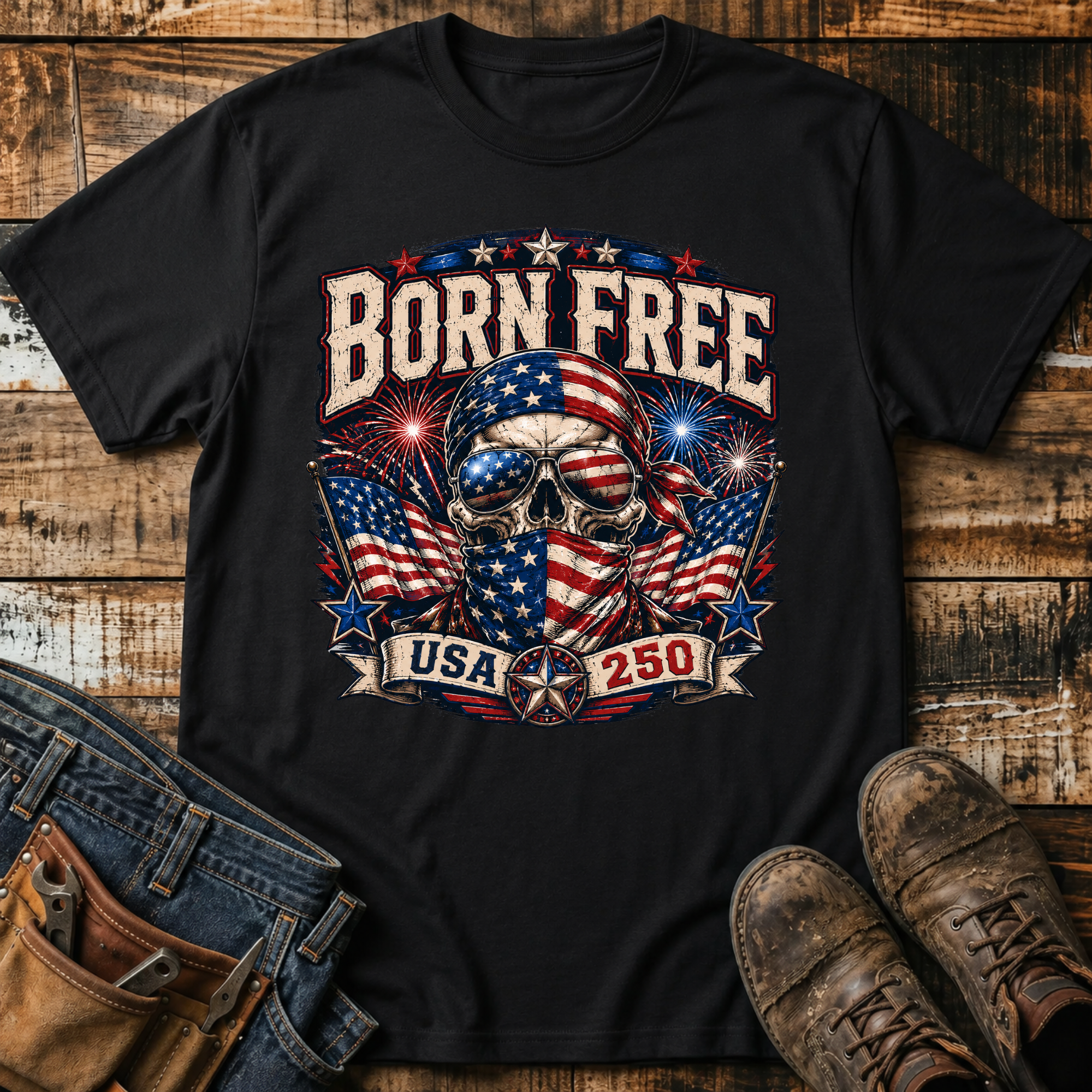 Born Free USA Skull Flag T-Shirt