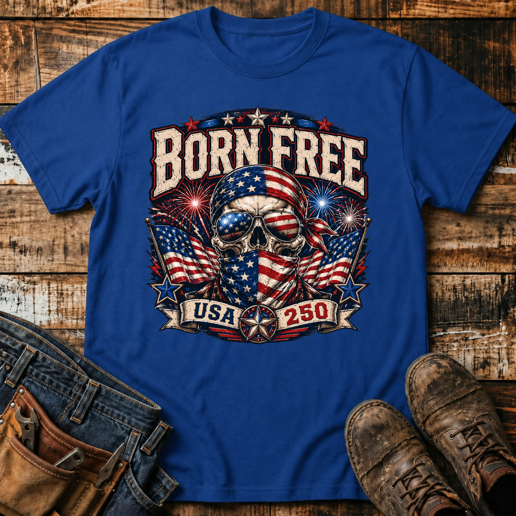 Born Free USA Skull Flag T-Shirt