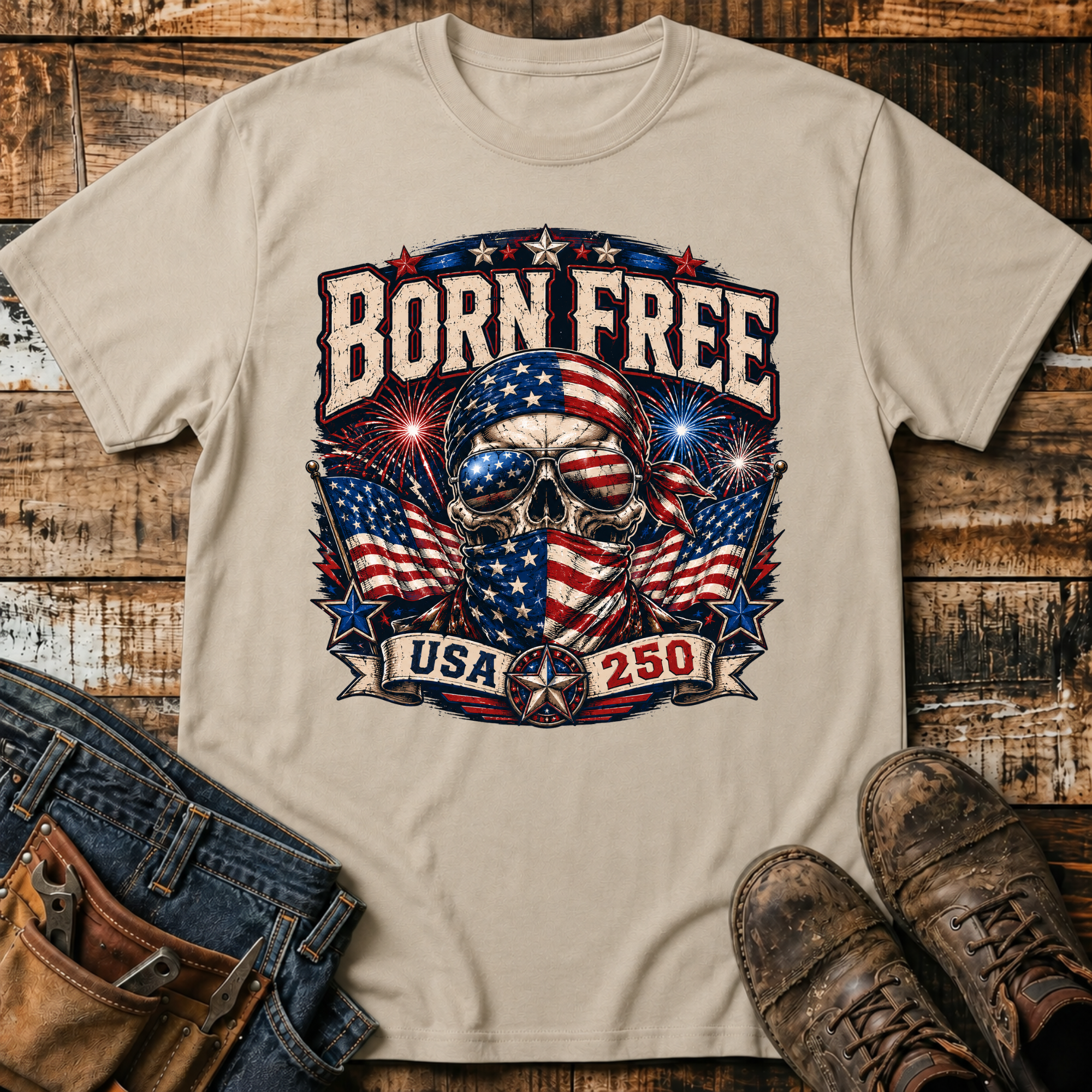 Born Free USA Skull Flag T-Shirt