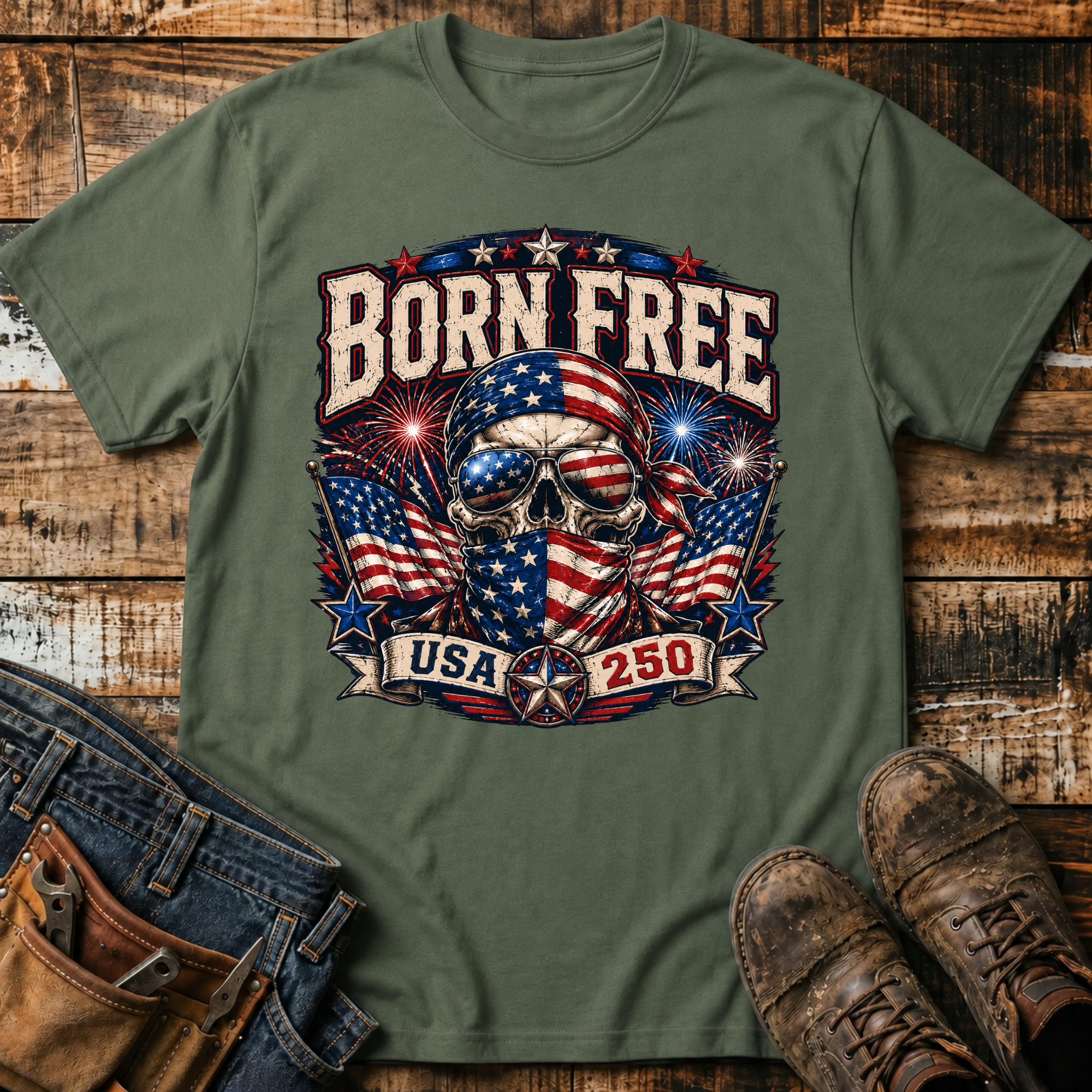 Born Free USA Skull Flag T-Shirt
