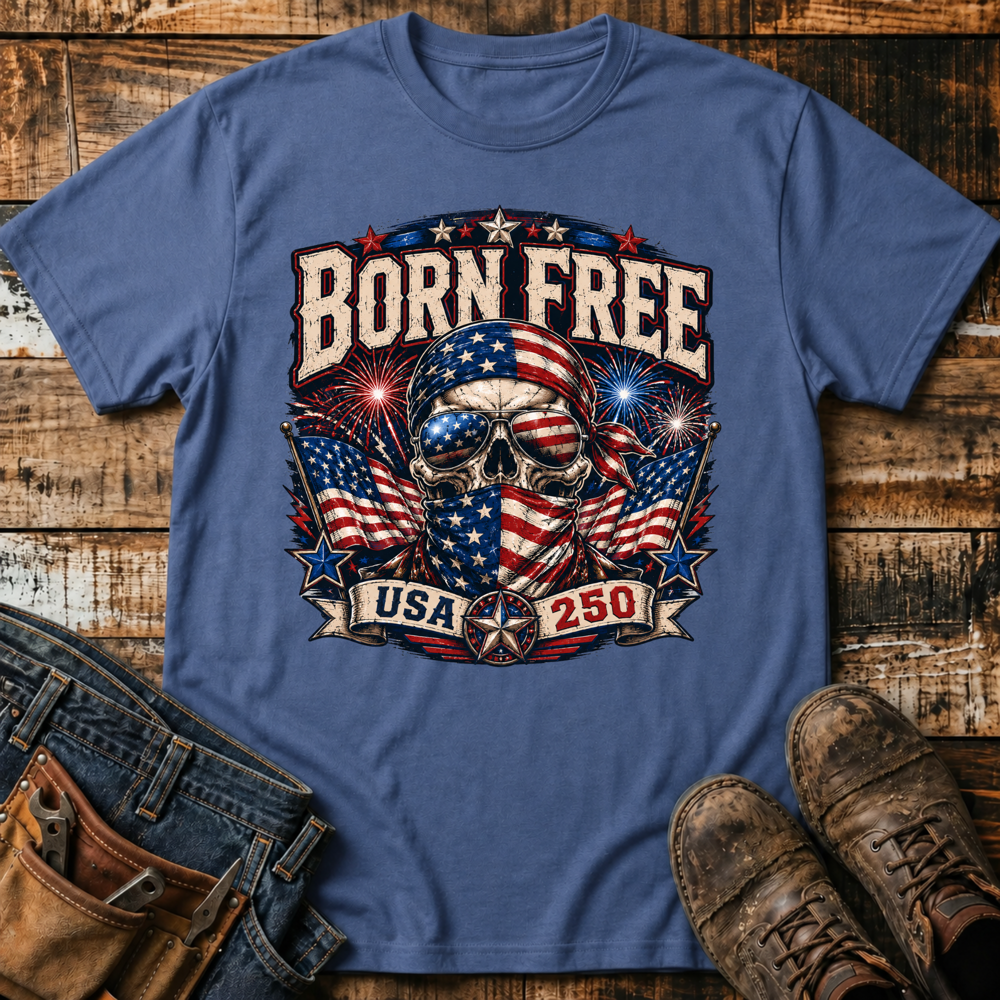 Born Free USA Skull Flag T-Shirt