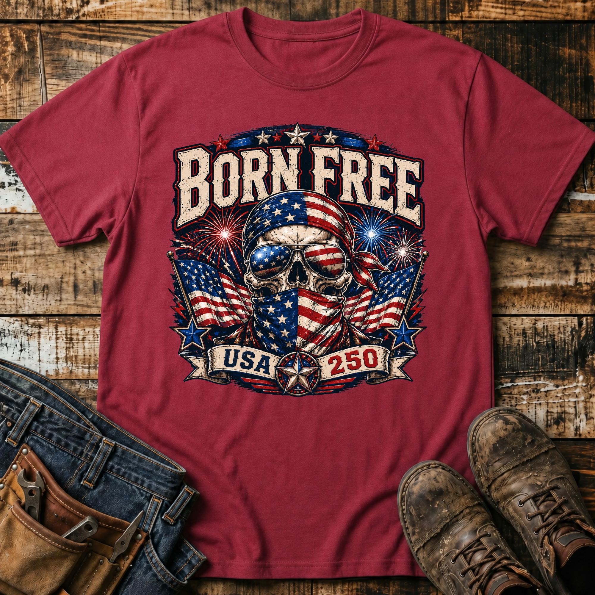 Born Free USA Skull Flag T-Shirt