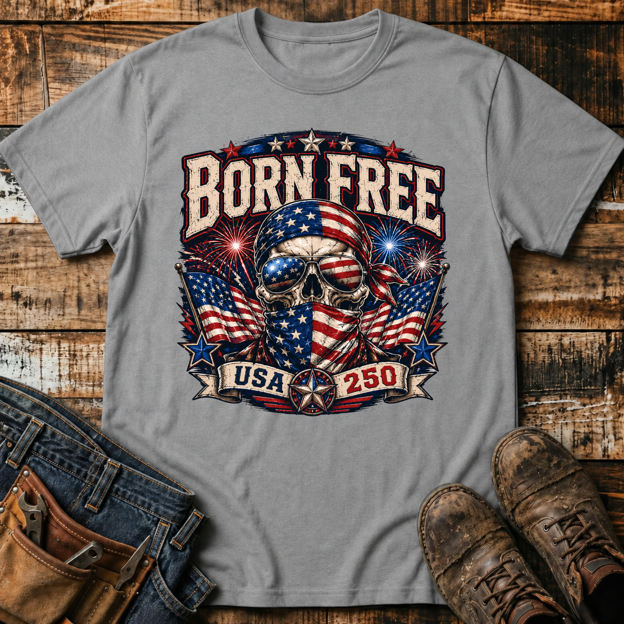Born Free USA Skull Flag T-Shirt
