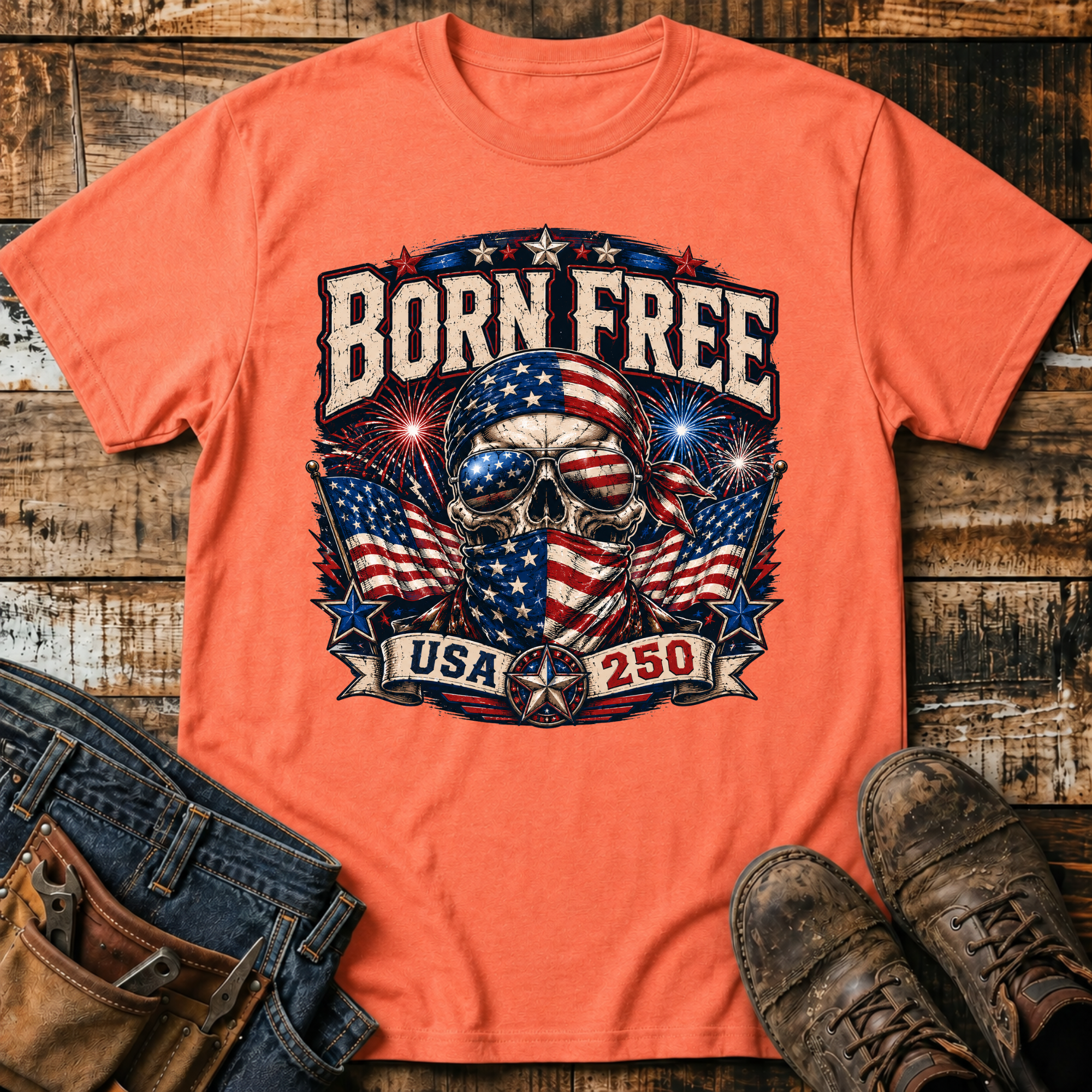 Born Free USA Skull Flag T-Shirt