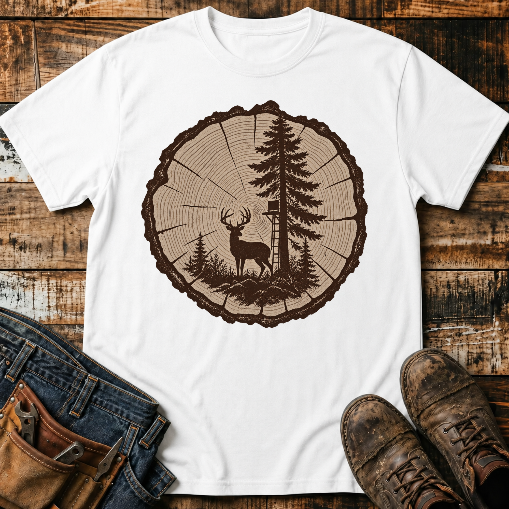 Woodland Deer Tree Ring T‑Shirt