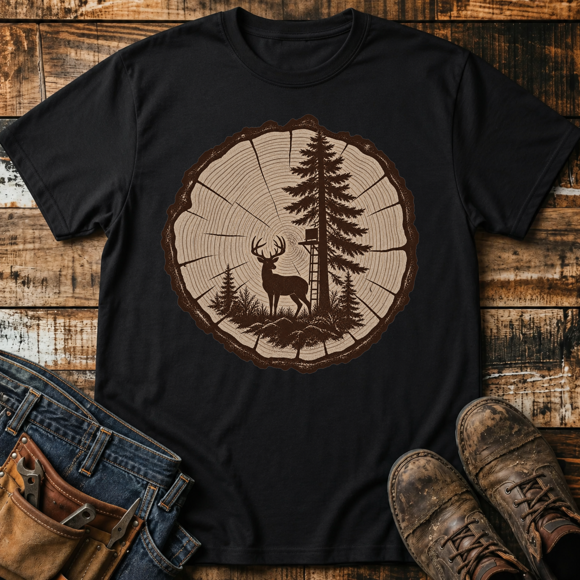 Woodland Deer Tree Ring T‑Shirt