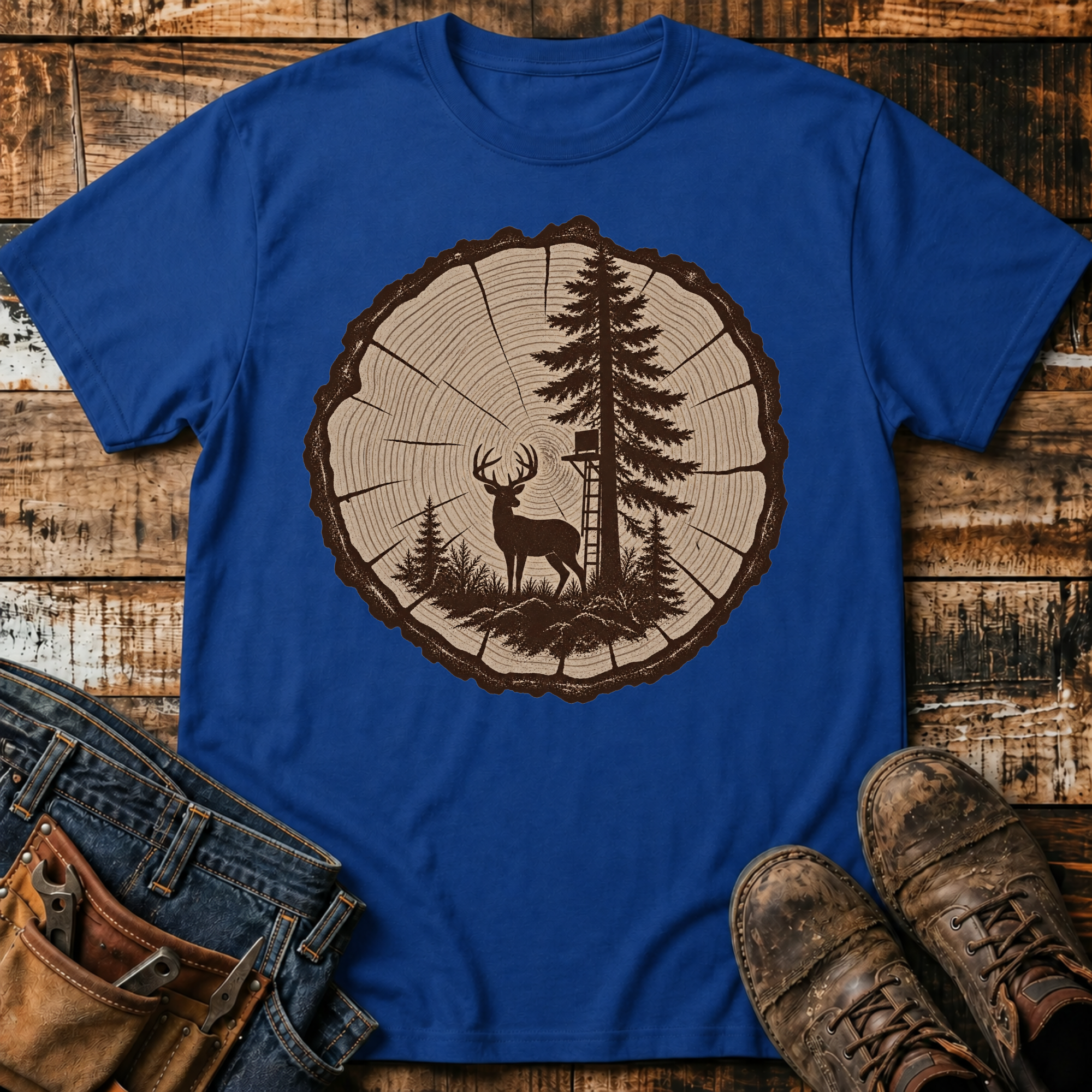 Woodland Deer Tree Ring T‑Shirt