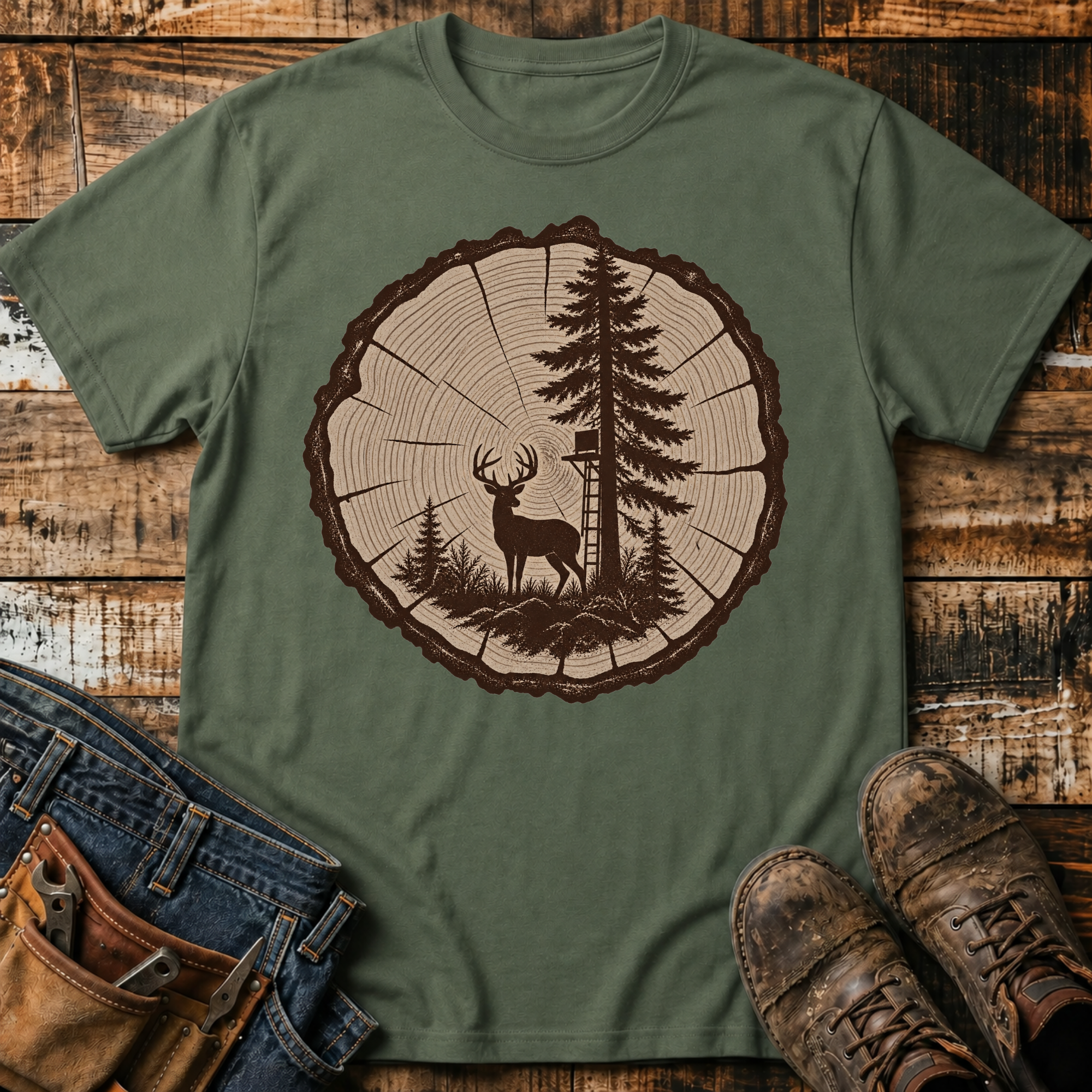 Woodland Deer Tree Ring T‑Shirt
