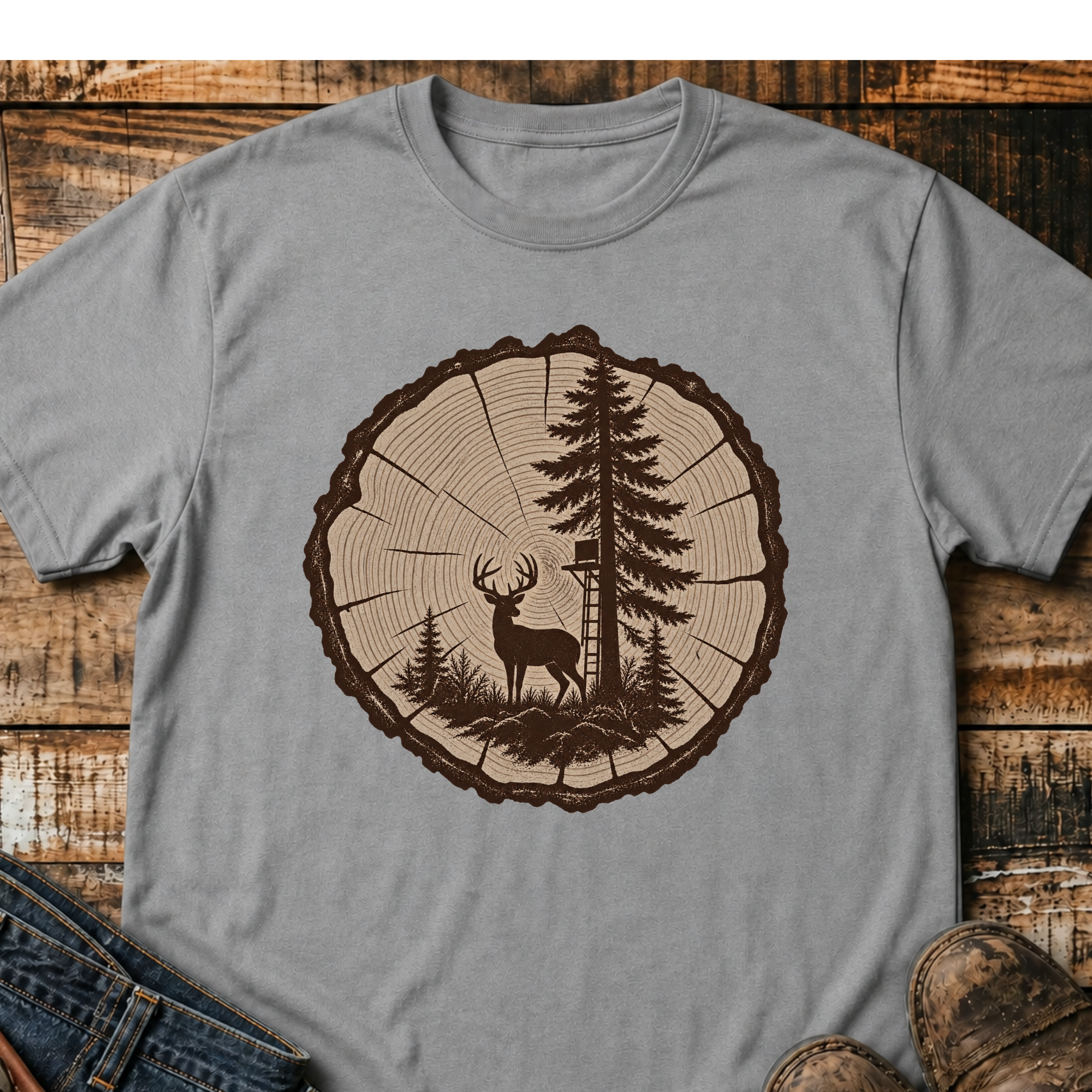 Woodland Deer Tree Ring T‑Shirt