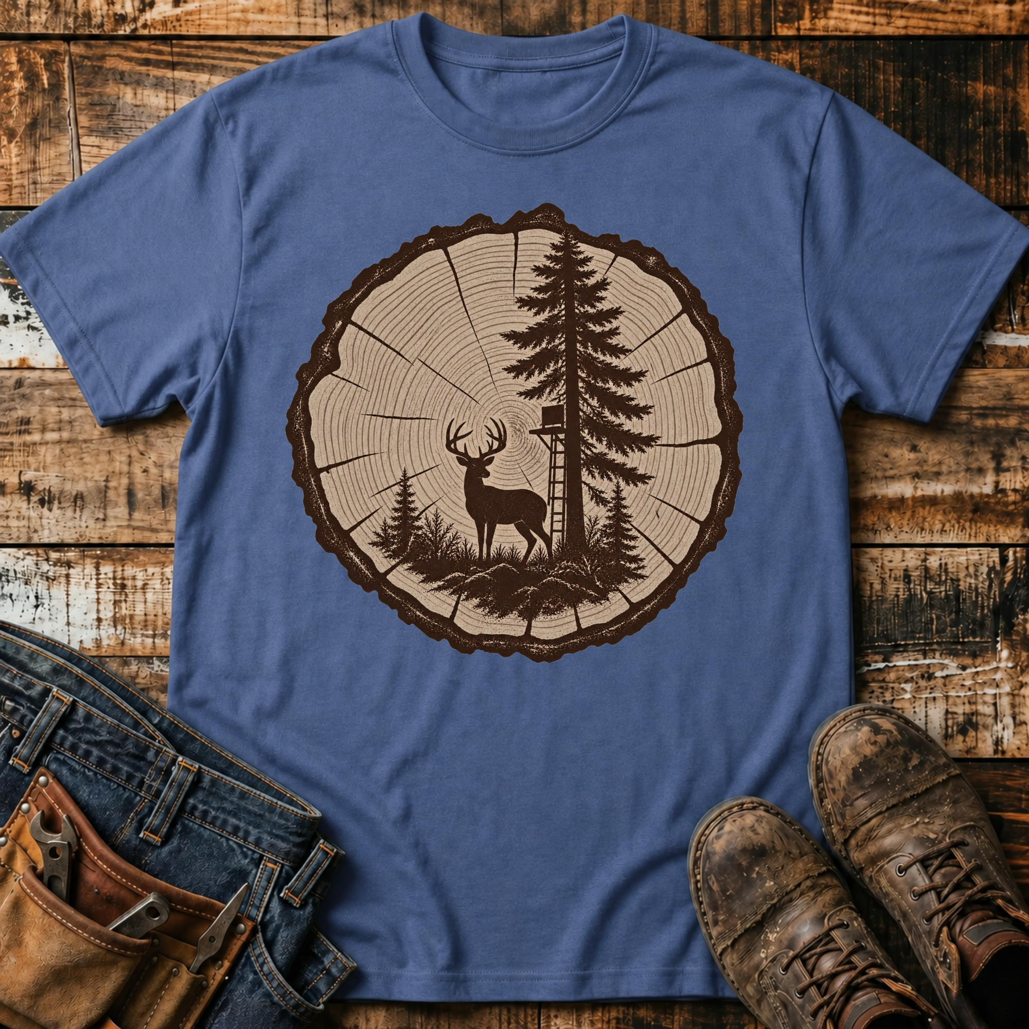 Woodland Deer Tree Ring T‑Shirt