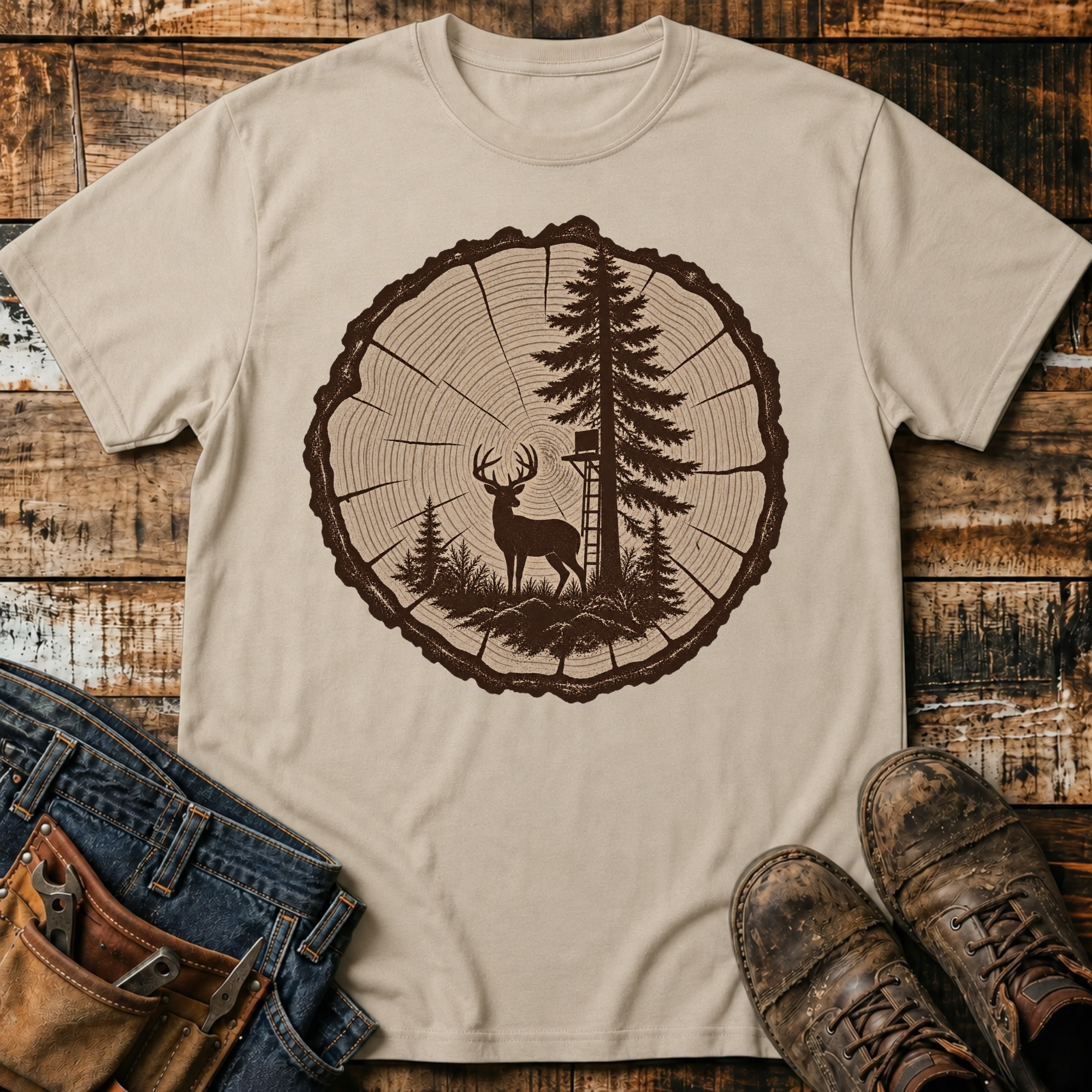 Woodland Deer Tree Ring T‑Shirt