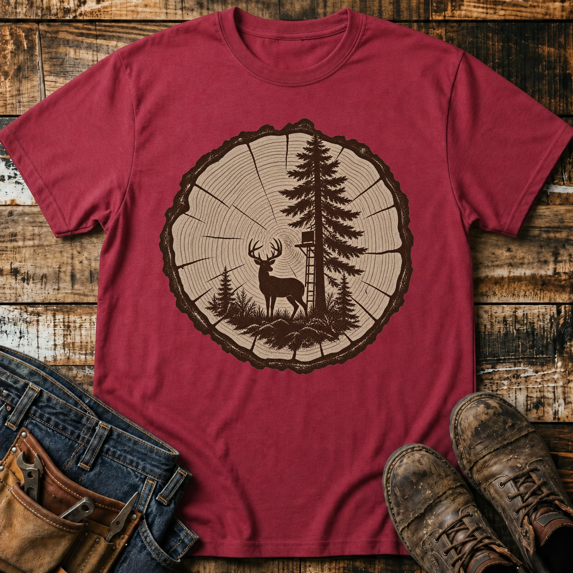 Woodland Deer Tree Ring T‑Shirt