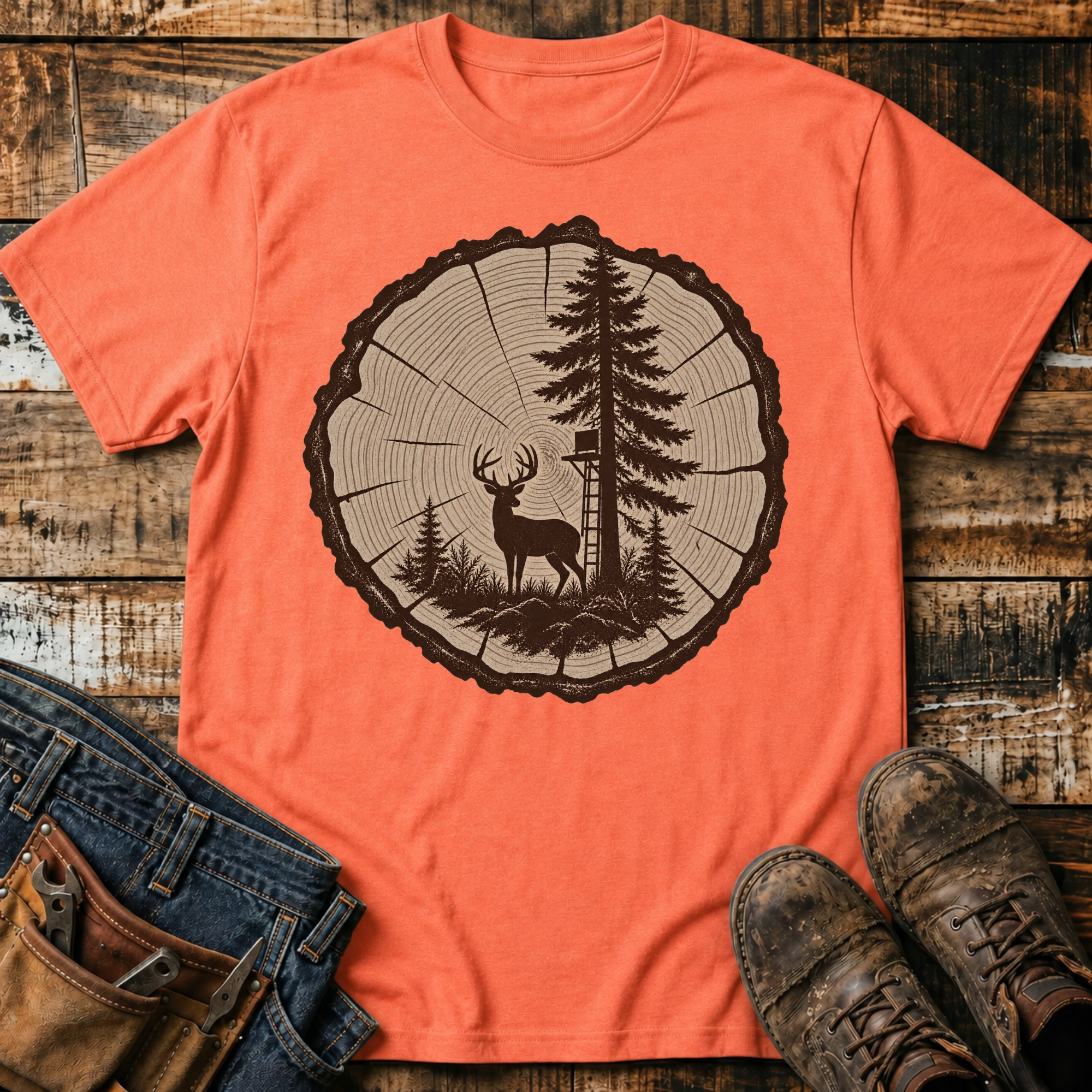 Woodland Deer Tree Ring T‑Shirt
